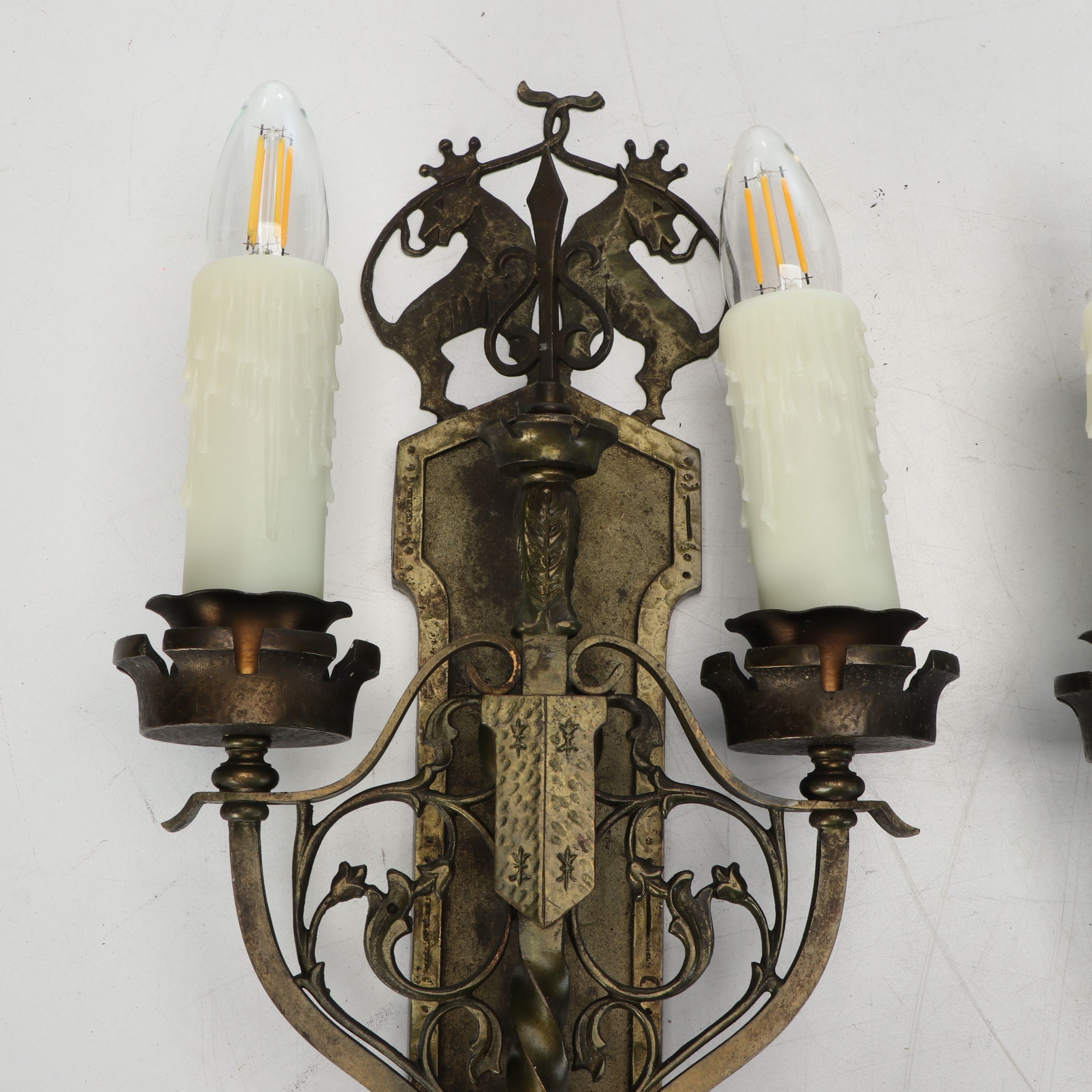 Pair of Gothic Revival Style Brass Wall Sconces