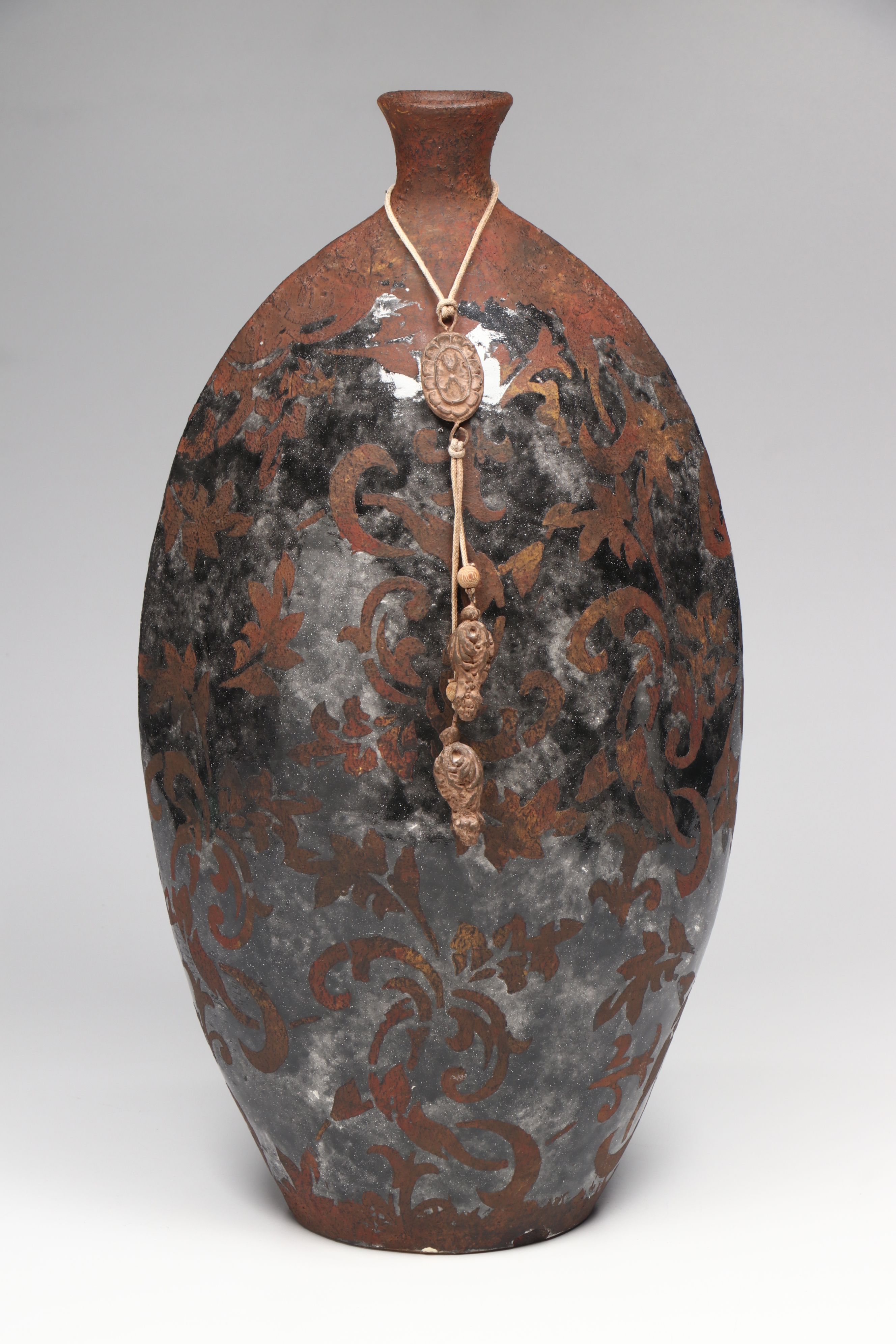 Gunmetal Glaze Bottleneck Vase with Wooden Centerpiece Bowl and More