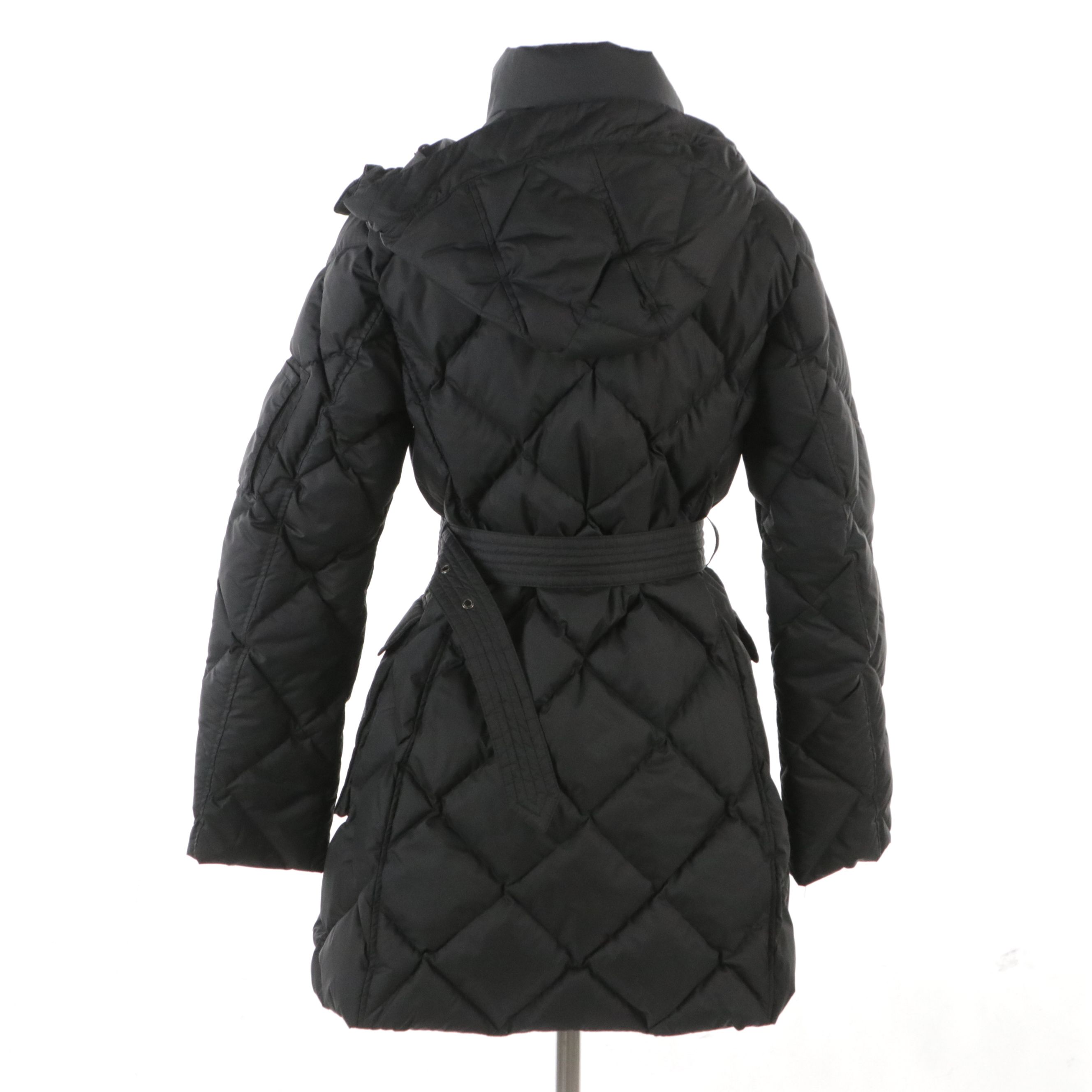 Burberry Polyester Snap and Zipper-Front Goose Down Coat with Detachable Hood