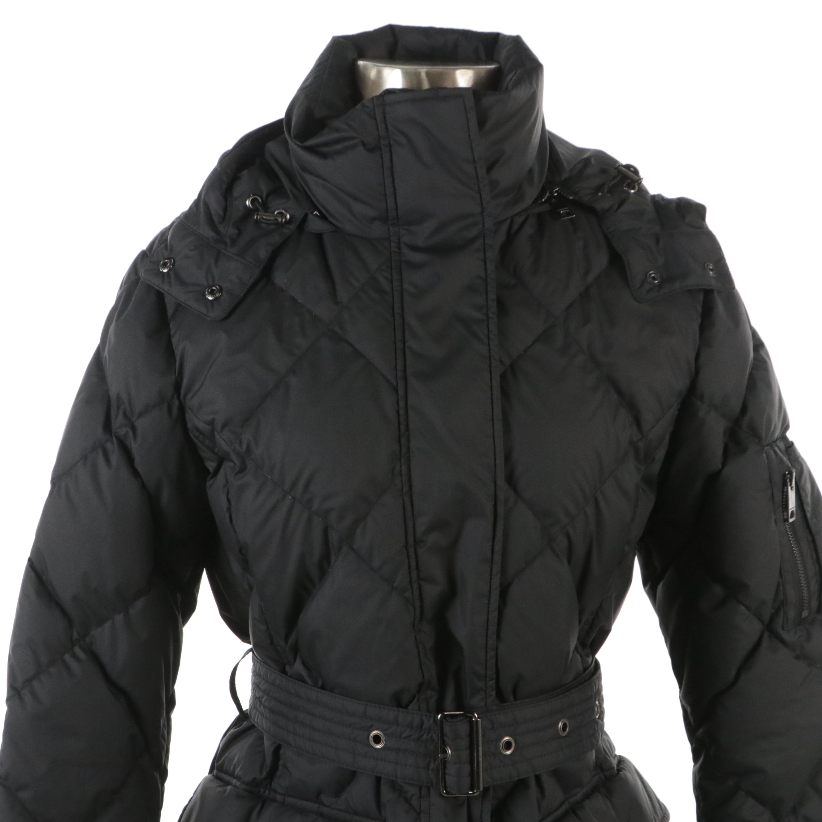 Burberry Polyester Snap and Zipper-Front Goose Down Coat with Detachable Hood