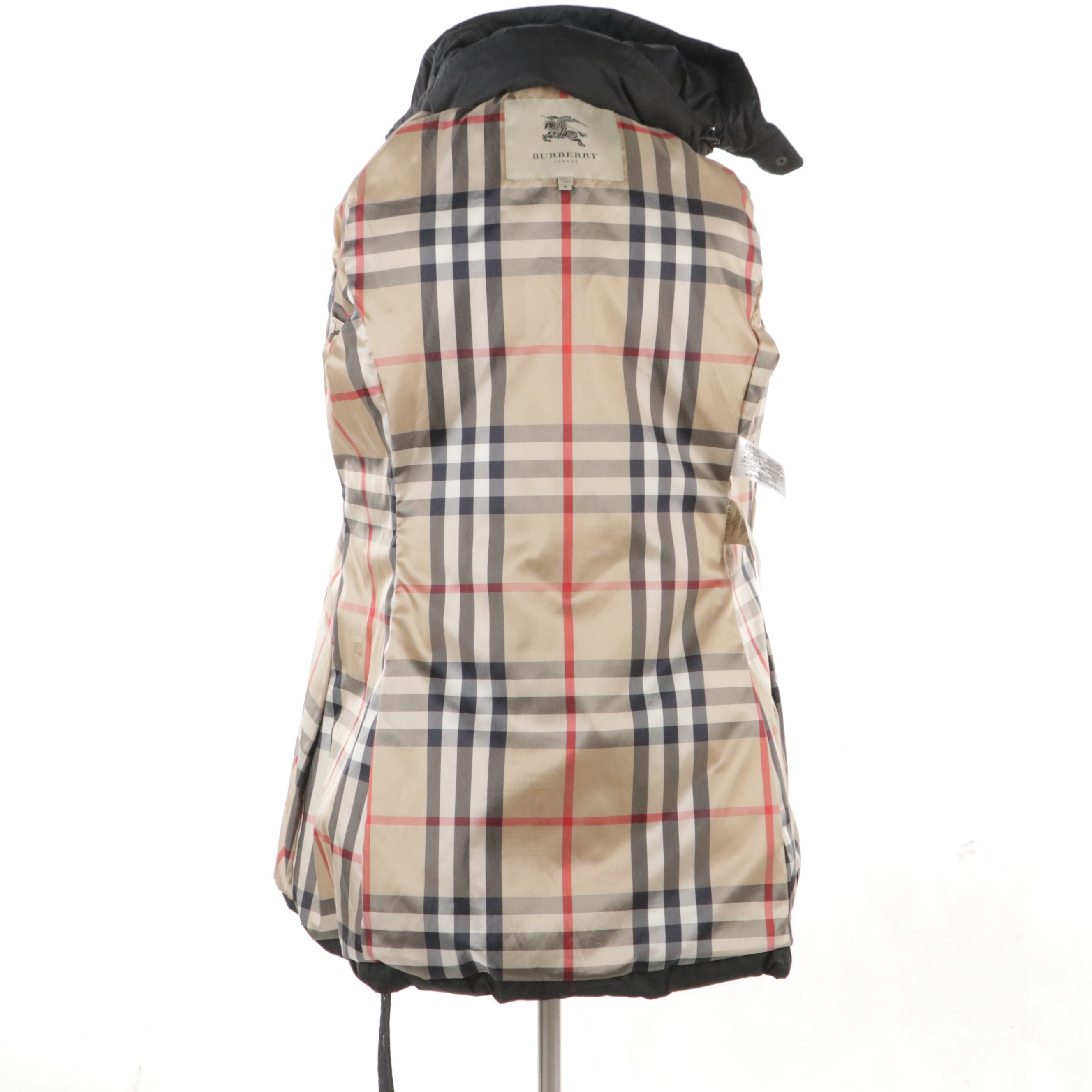 Burberry Polyester Snap and Zipper-Front Goose Down Coat with Detachable Hood