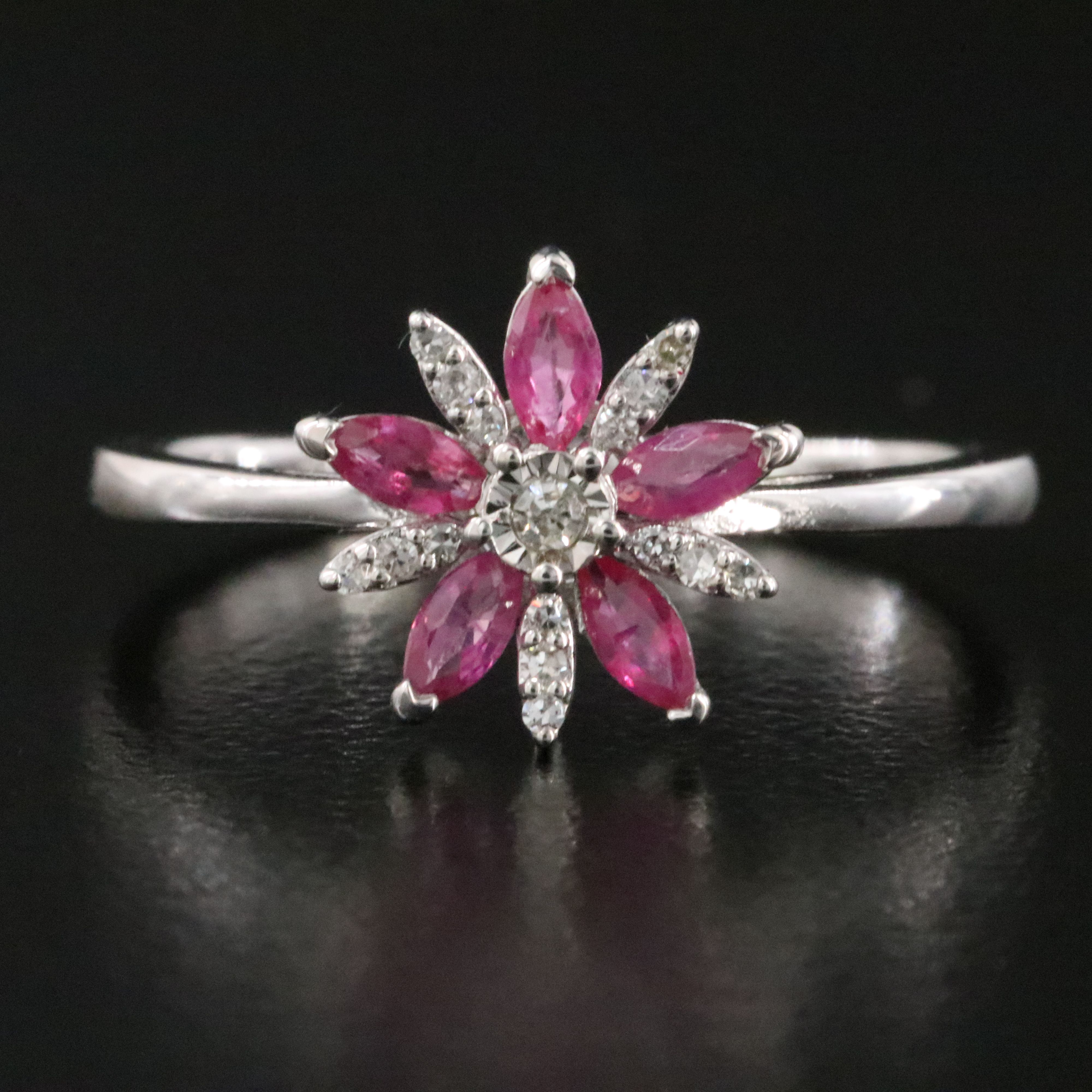 10K Pink Sapphire and Diamond Floral Ring