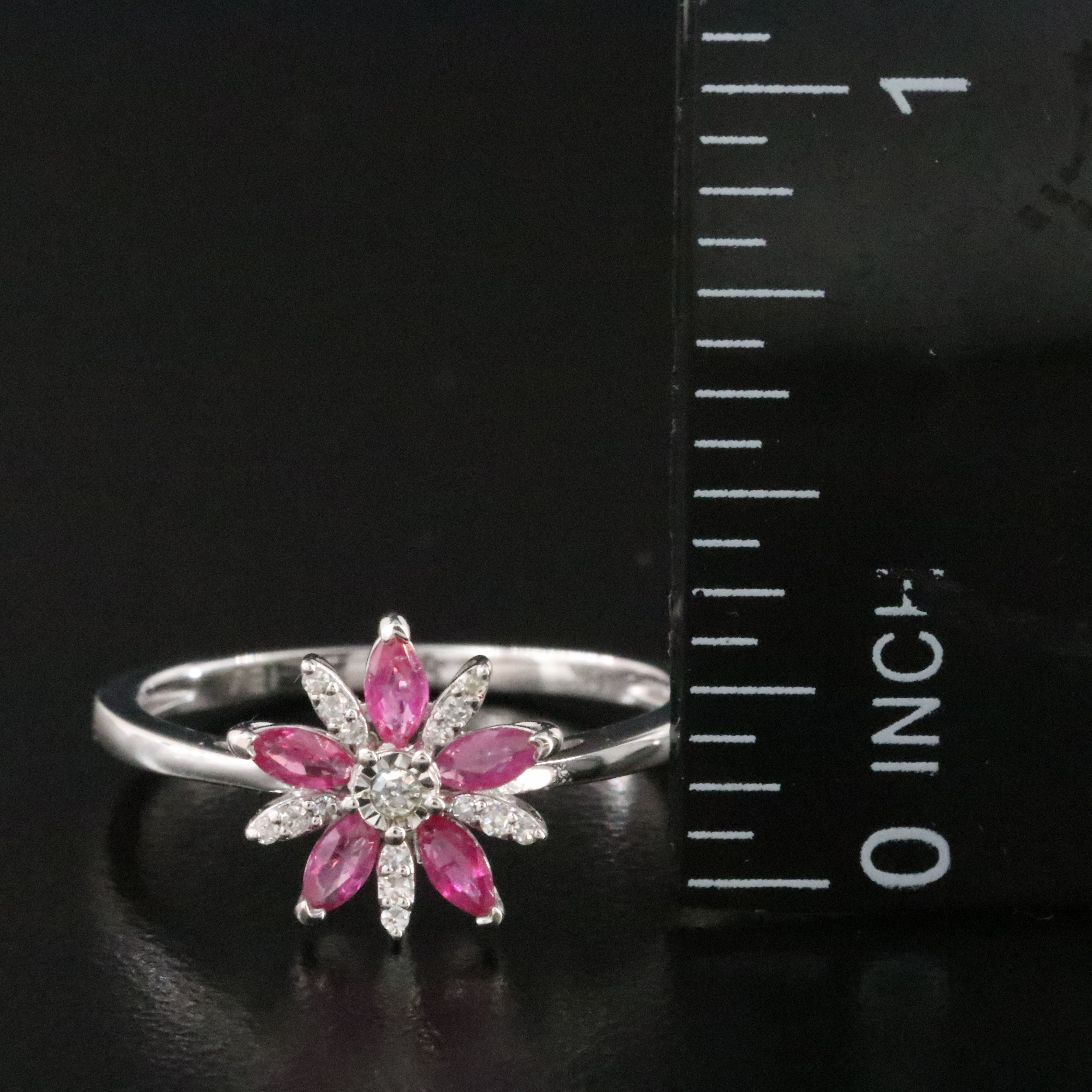 10K Pink Sapphire and Diamond Floral Ring