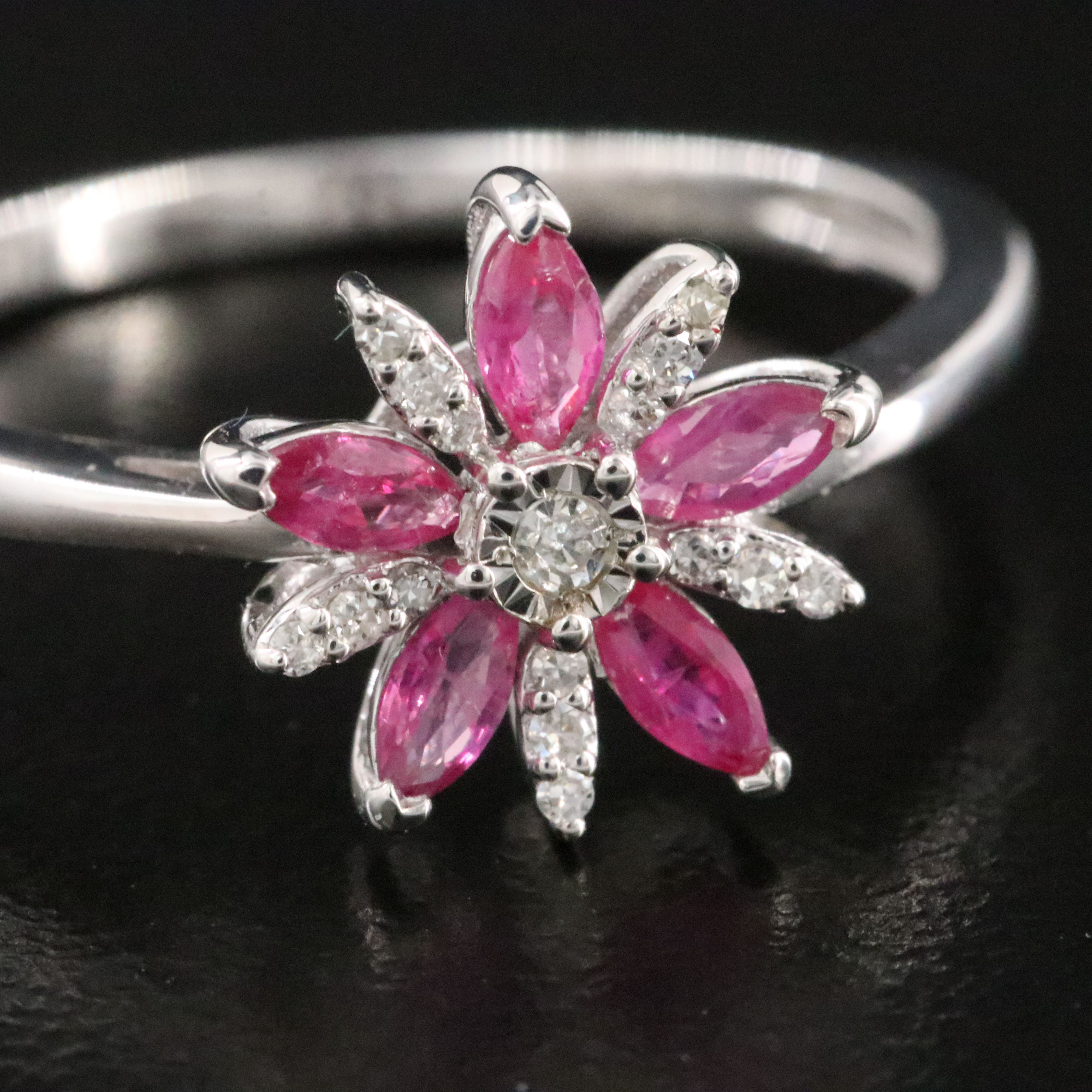 10K Pink Sapphire and Diamond Floral Ring