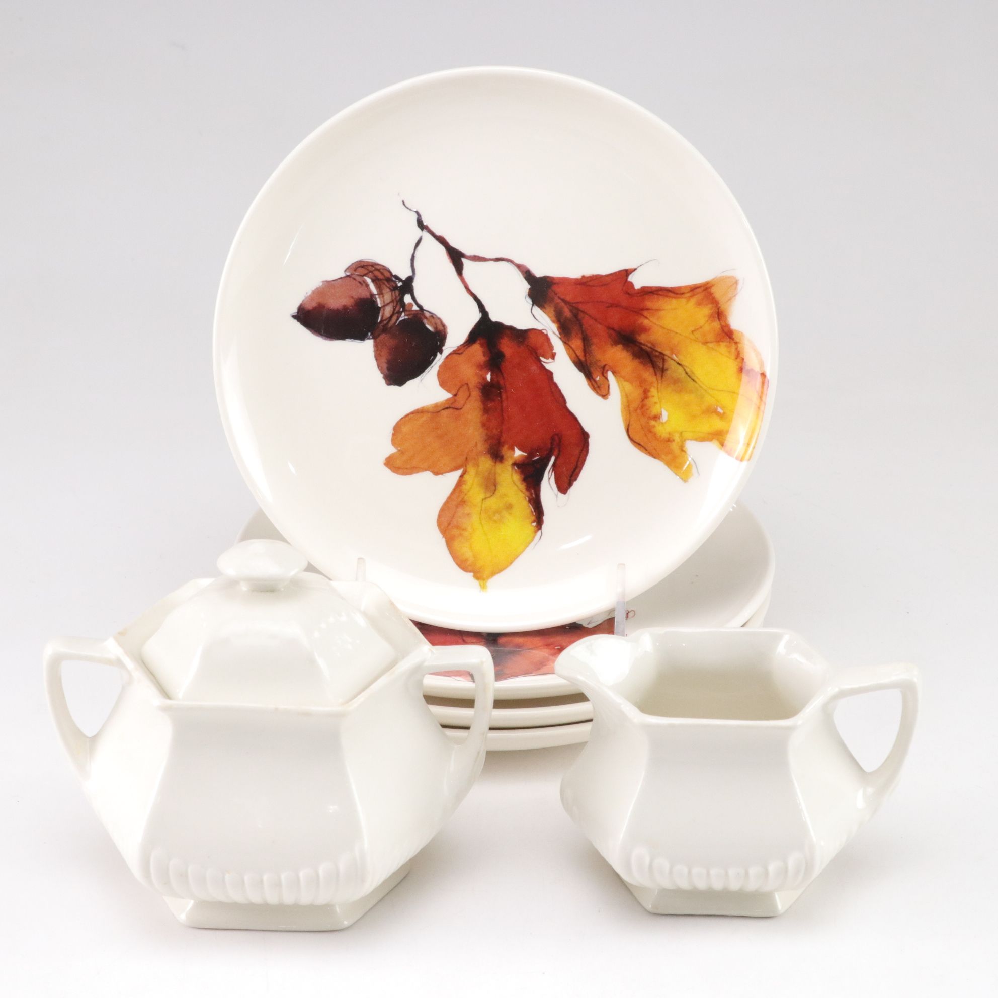 Crate & Barrel "Autumn Leaf" Plates with Adams & Sons "Empress" Creamer & Sugar