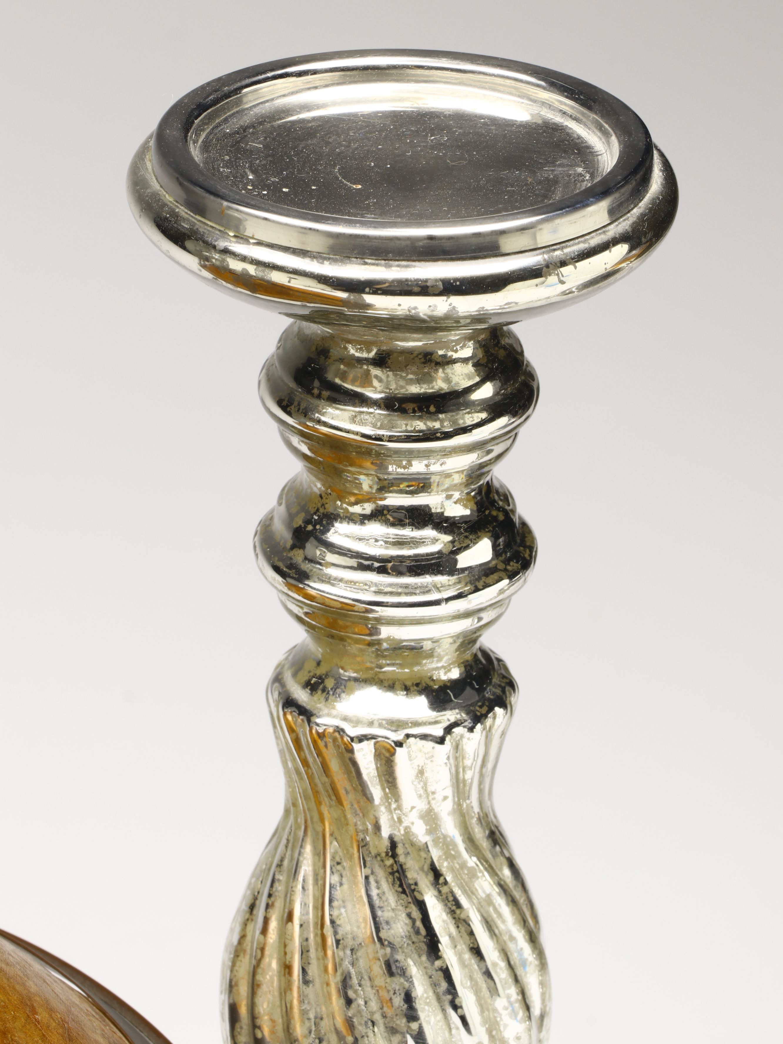 Arts & Crafts Style Accent Lamp with Mica Shade, Mercury Glass Candle Holders