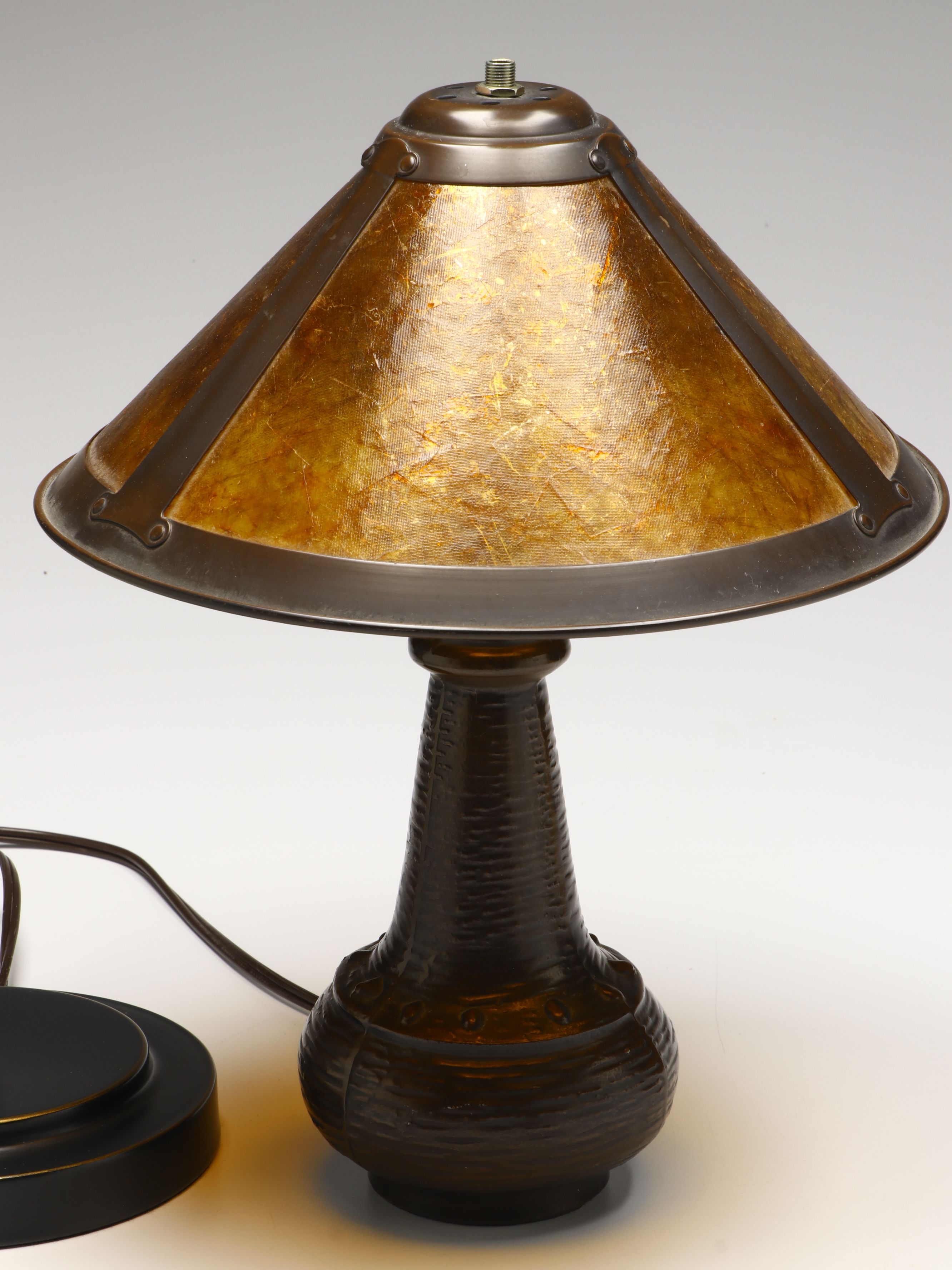 Arts & Crafts Style Accent Lamp with Mica Shade, Mercury Glass Candle Holders