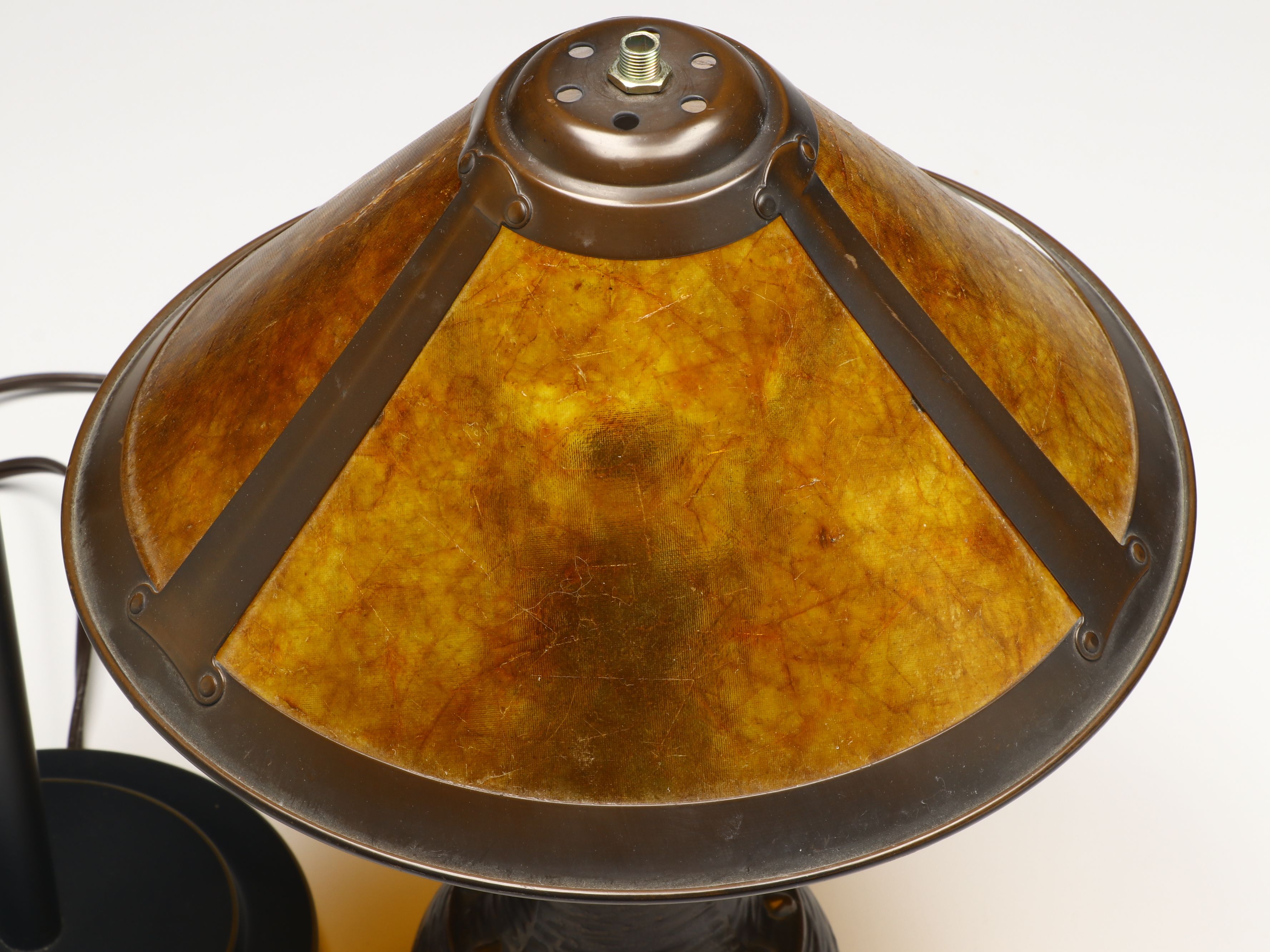 Arts & Crafts Style Accent Lamp with Mica Shade, Mercury Glass Candle Holders