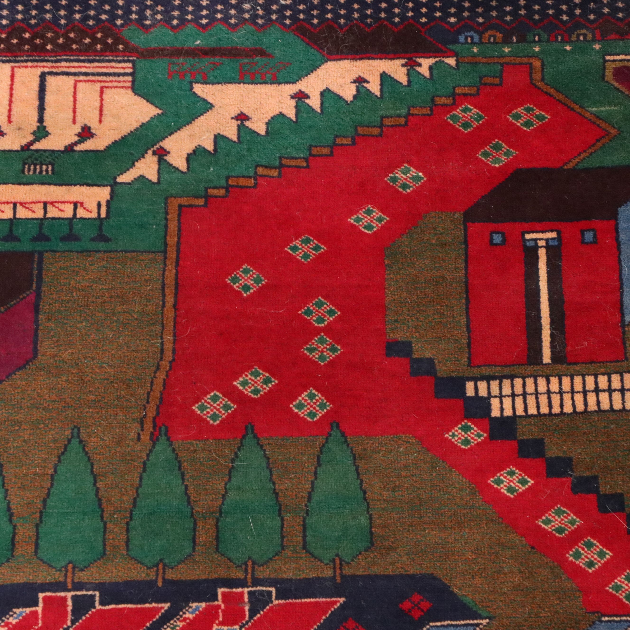 3'8 x 6'7 Hand-Knotted Afghan Baluch Pictorial War Area Rug