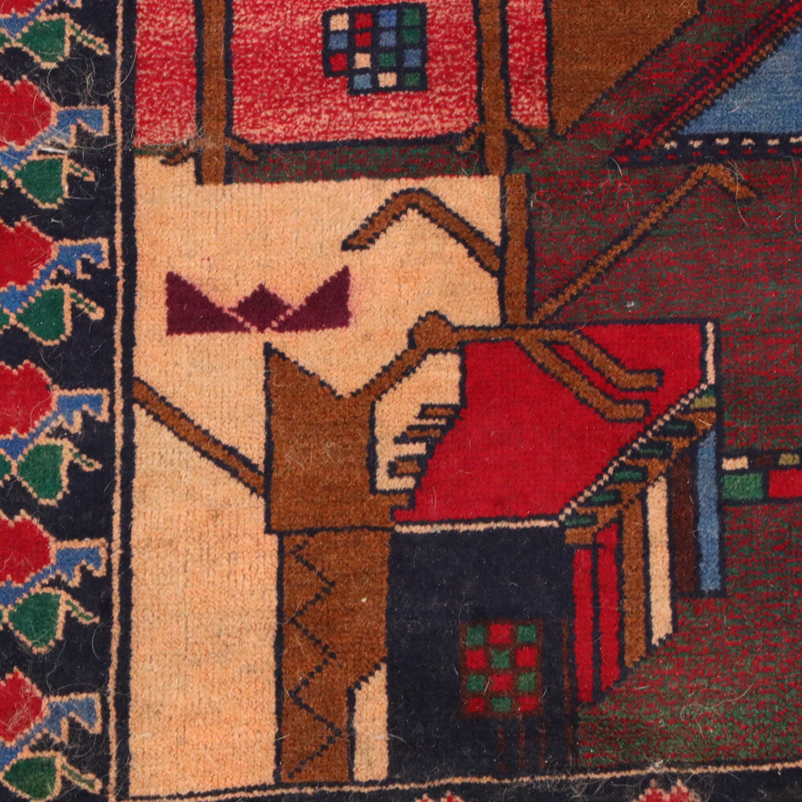 3'8 x 6'7 Hand-Knotted Afghan Baluch Pictorial War Area Rug