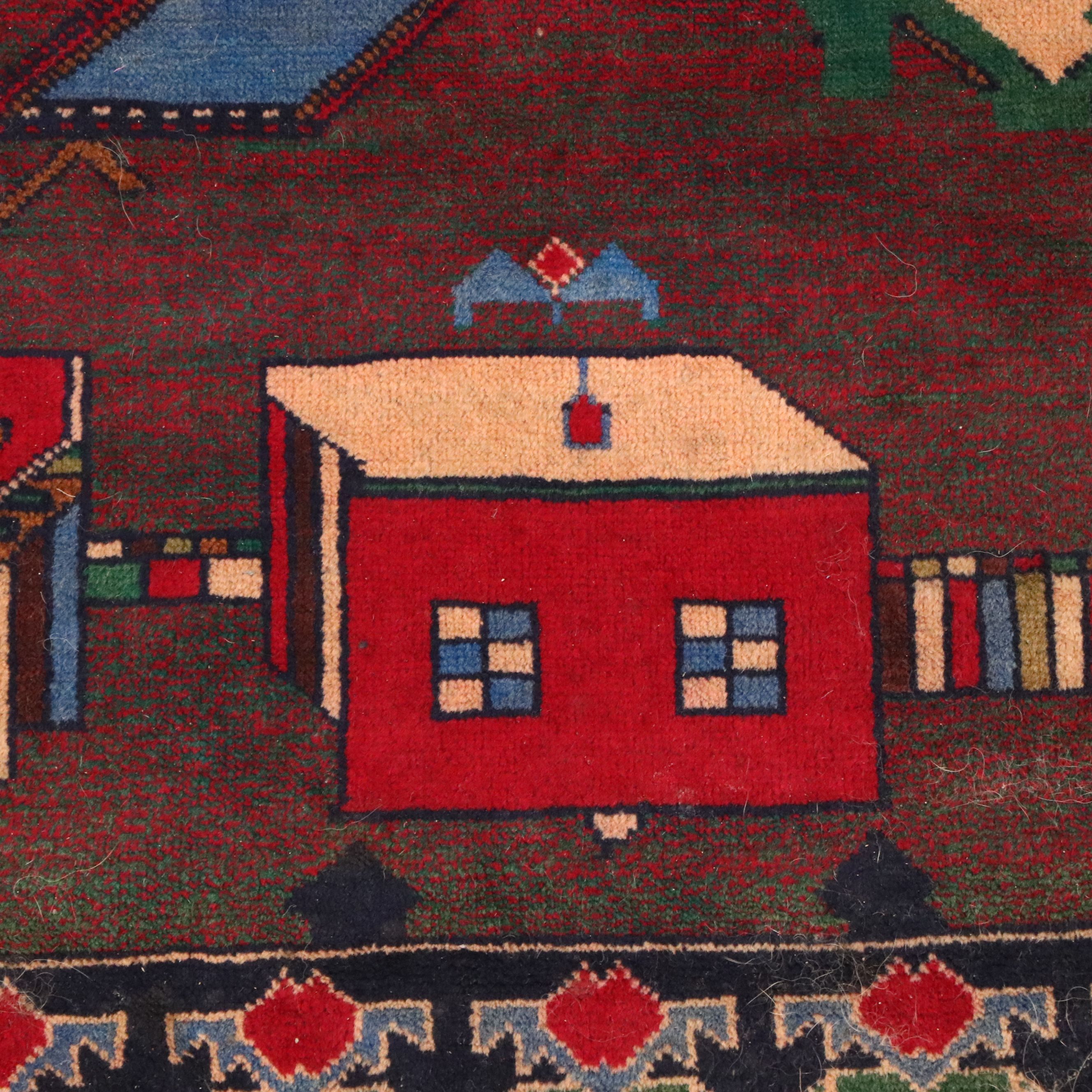 3'8 x 6'7 Hand-Knotted Afghan Baluch Pictorial War Area Rug