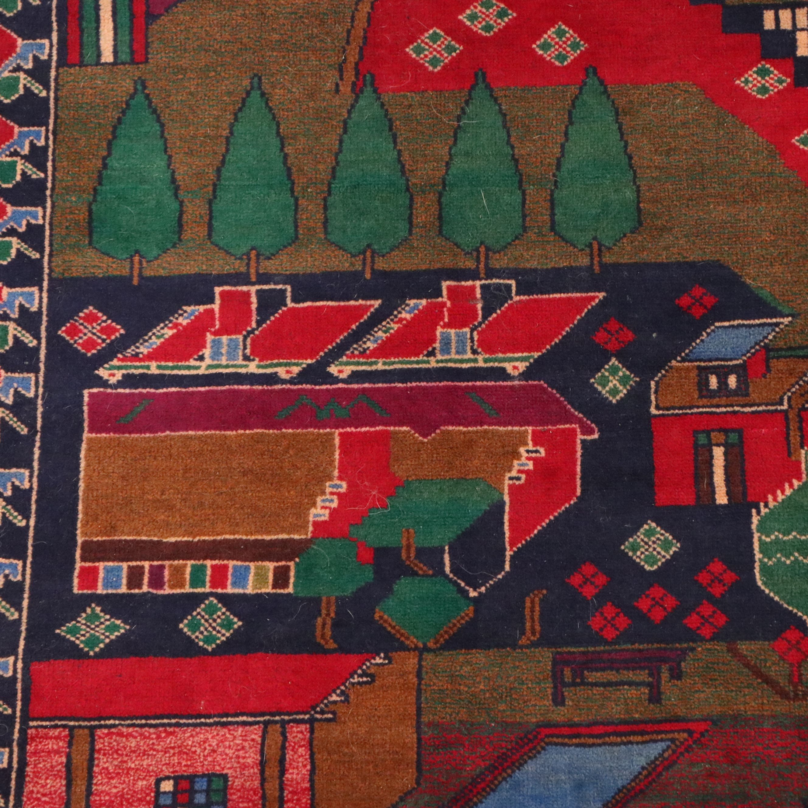 3'8 x 6'7 Hand-Knotted Afghan Baluch Pictorial War Area Rug