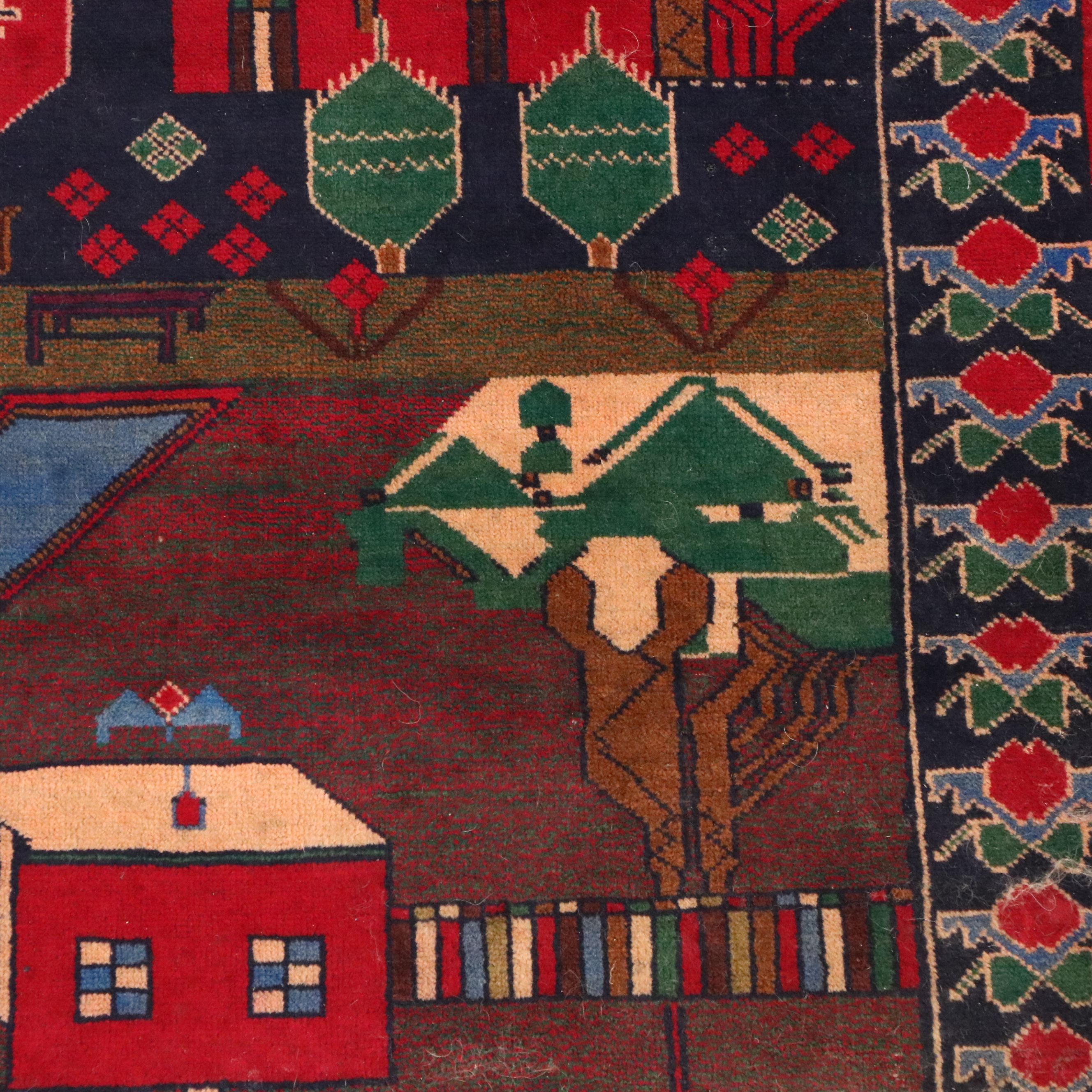 3'8 x 6'7 Hand-Knotted Afghan Baluch Pictorial War Area Rug