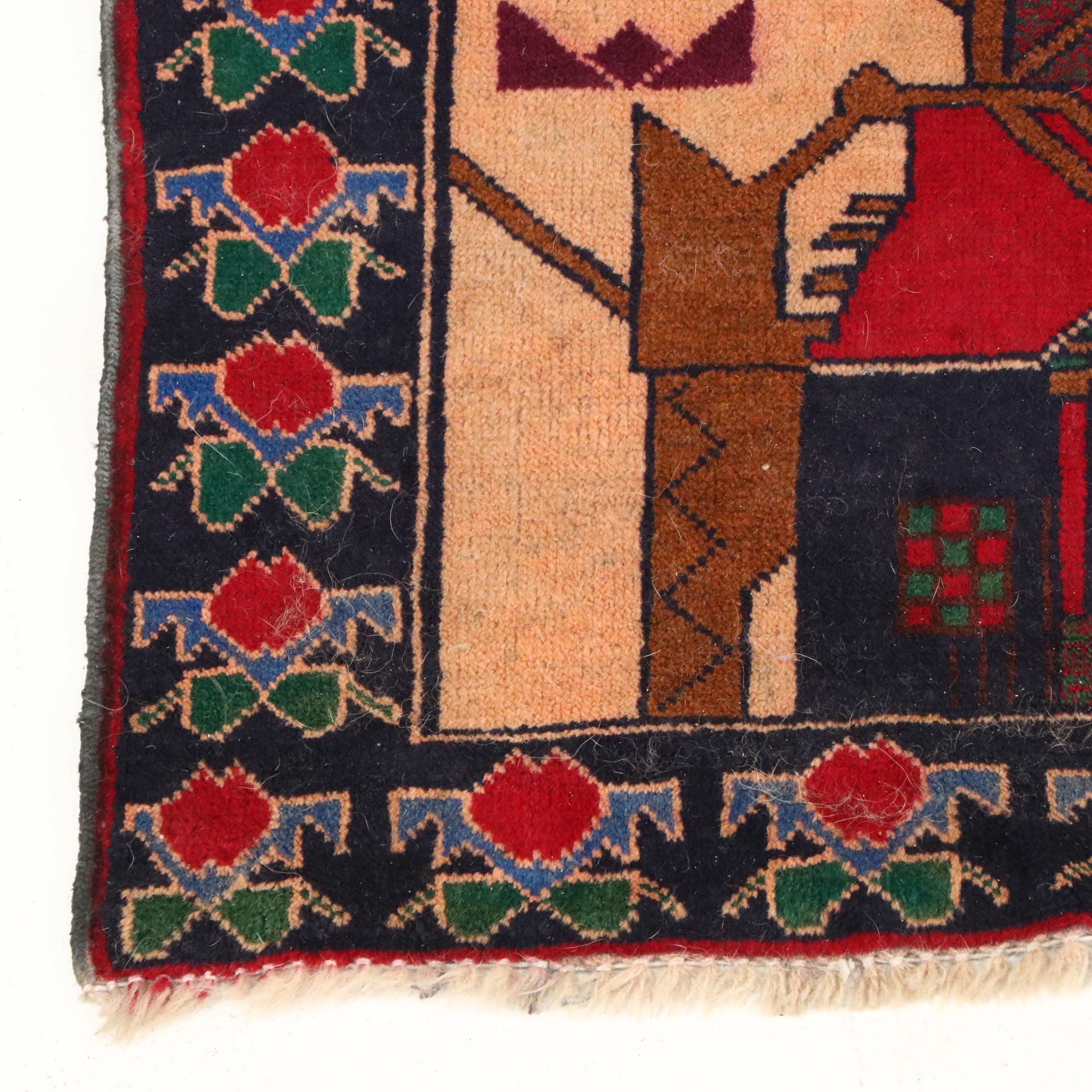 3'8 x 6'7 Hand-Knotted Afghan Baluch Pictorial War Area Rug