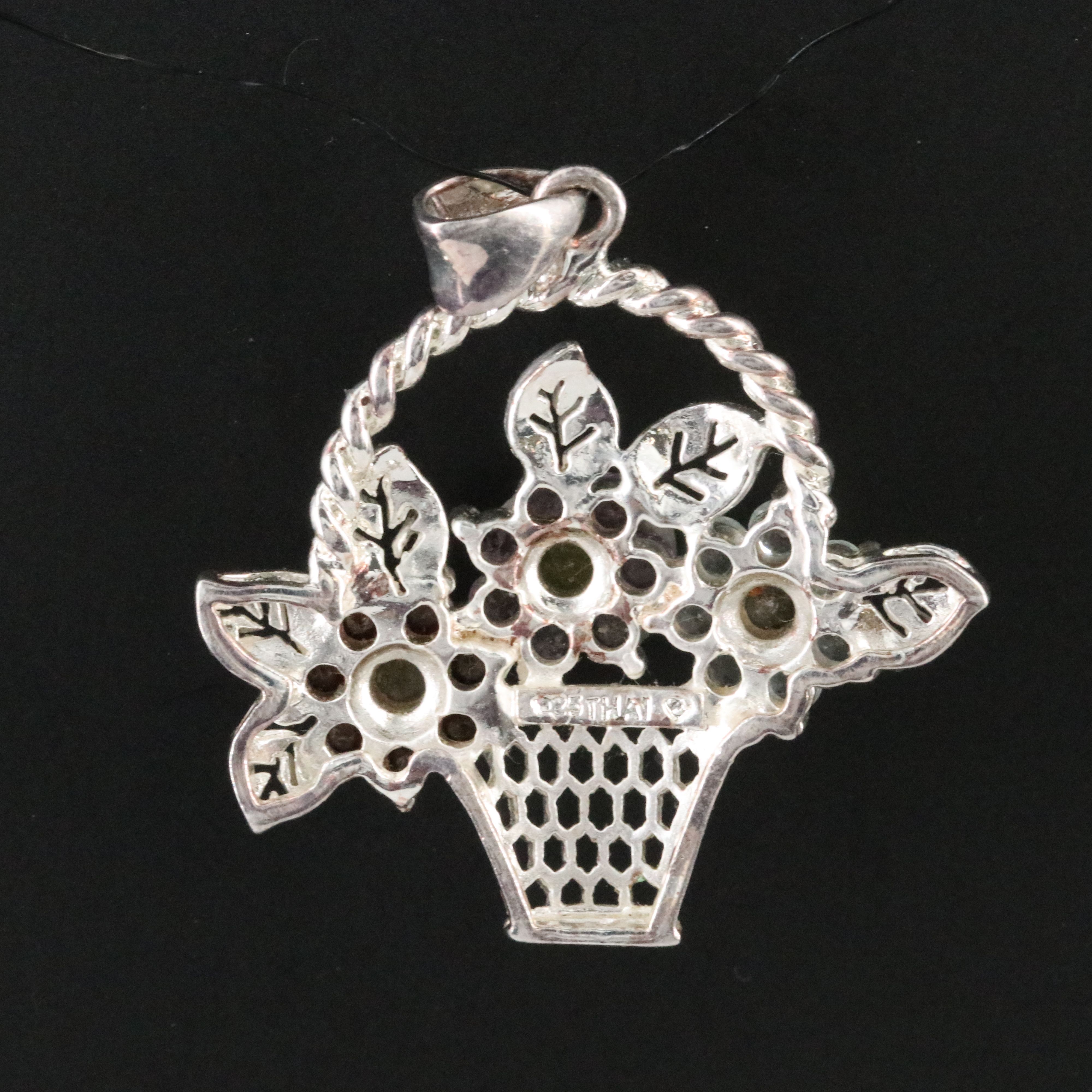 Sterling and Gemstone Basket of Flowers Pendant
