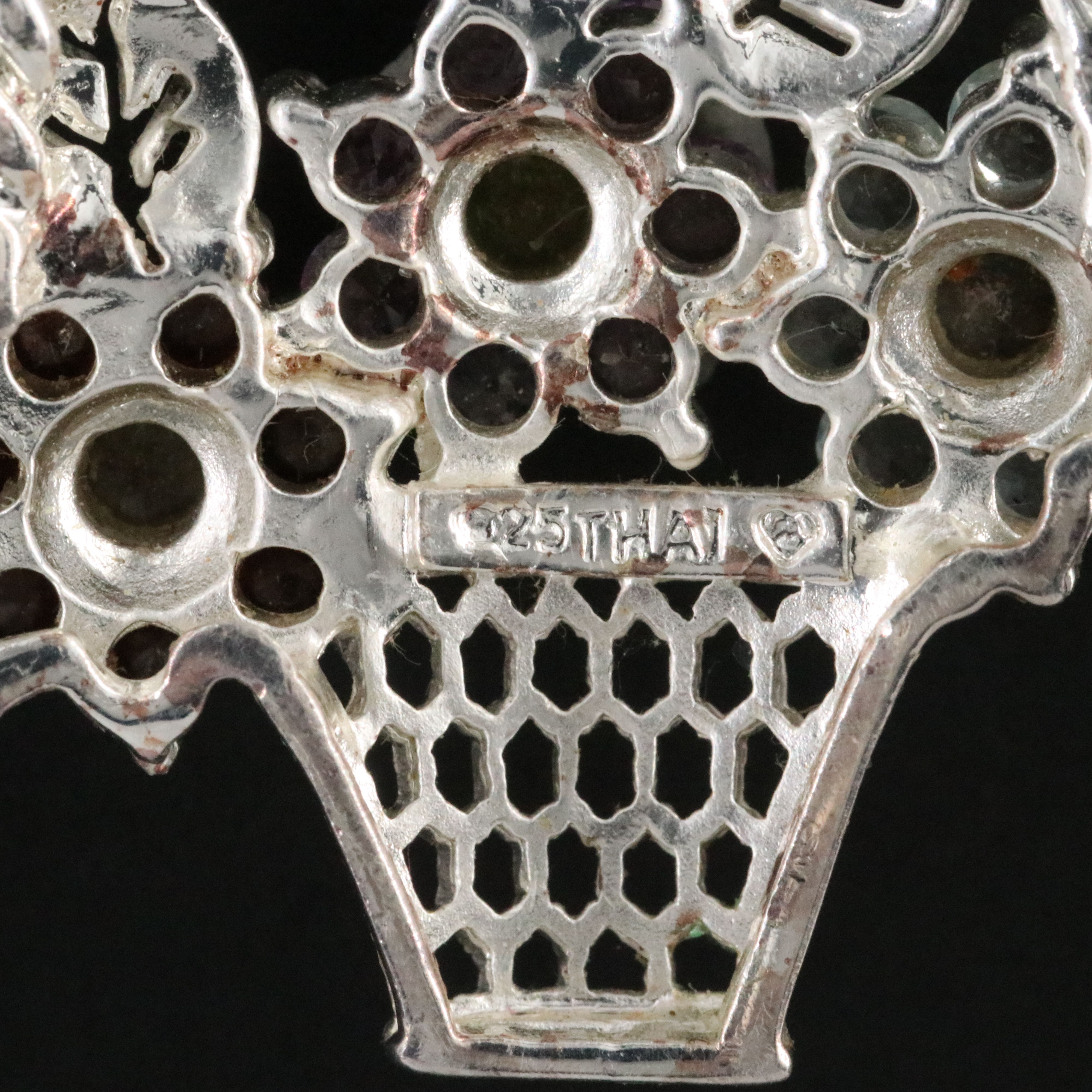 Sterling and Gemstone Basket of Flowers Pendant