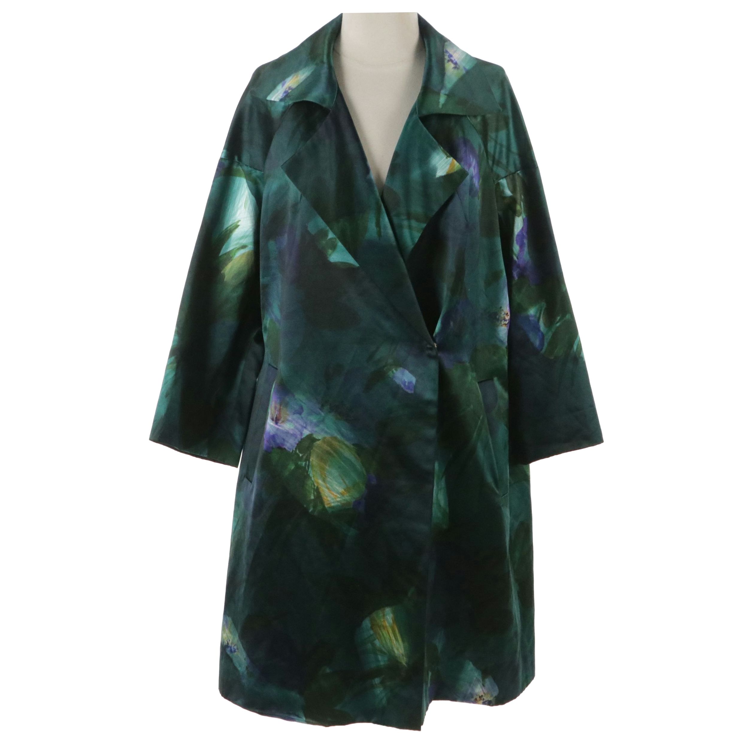 Dries van Noten Multicolor Floral Print Cotton and Silk Satin Notched Lapel Coat