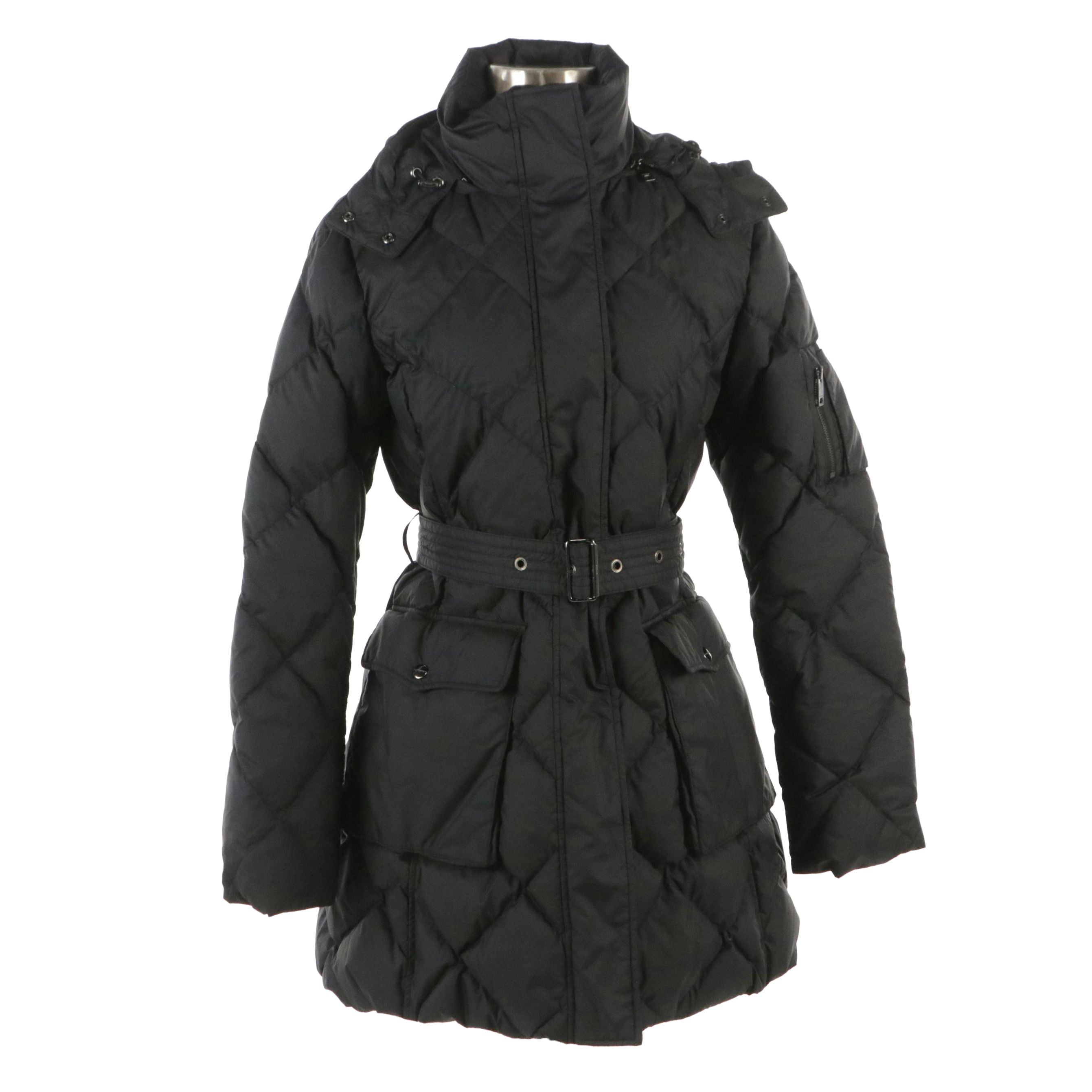 Burberry Polyester Snap and Zipper-Front Goose Down Coat with Detachable Hood