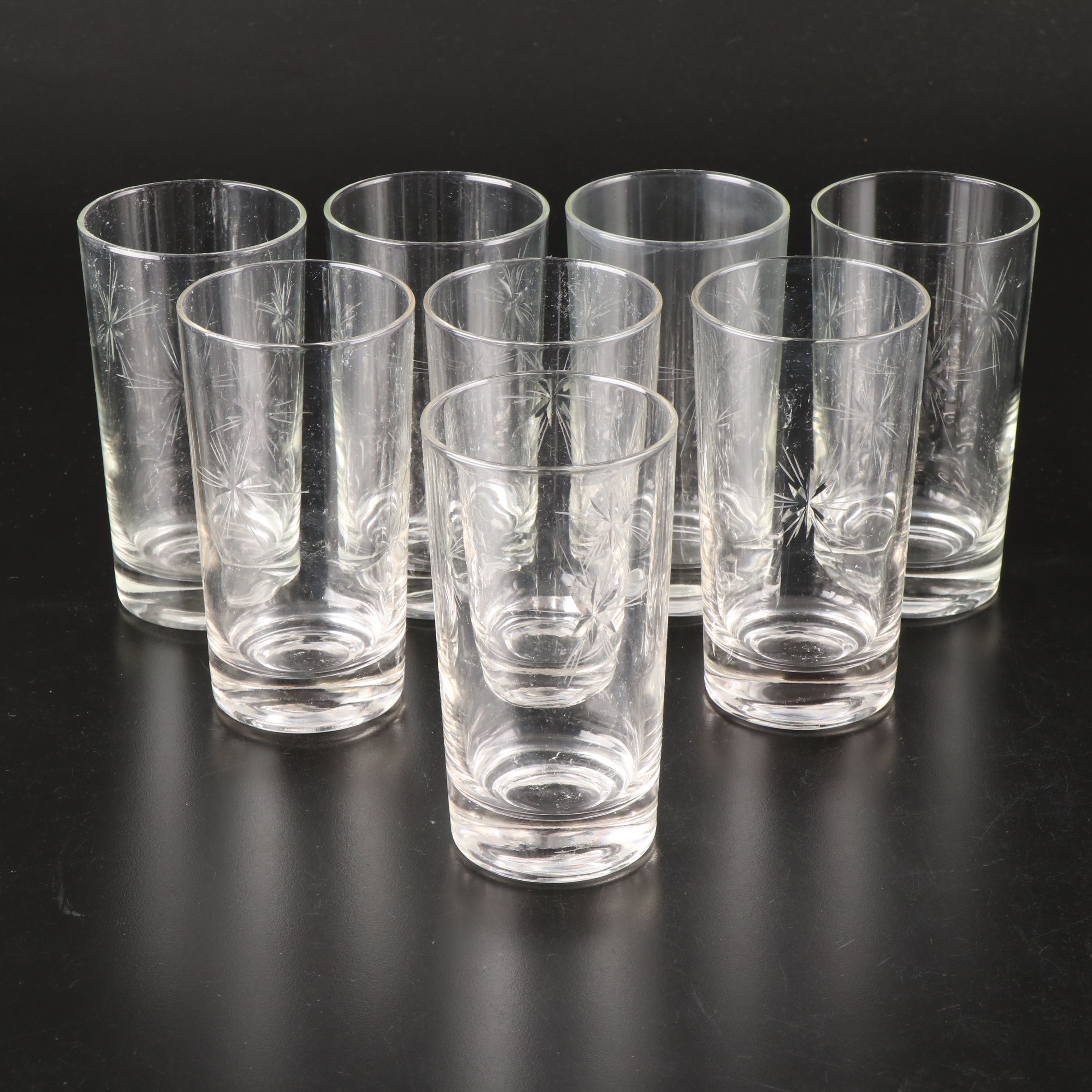 Etched Glass Highball and Old Fashioned Glasses