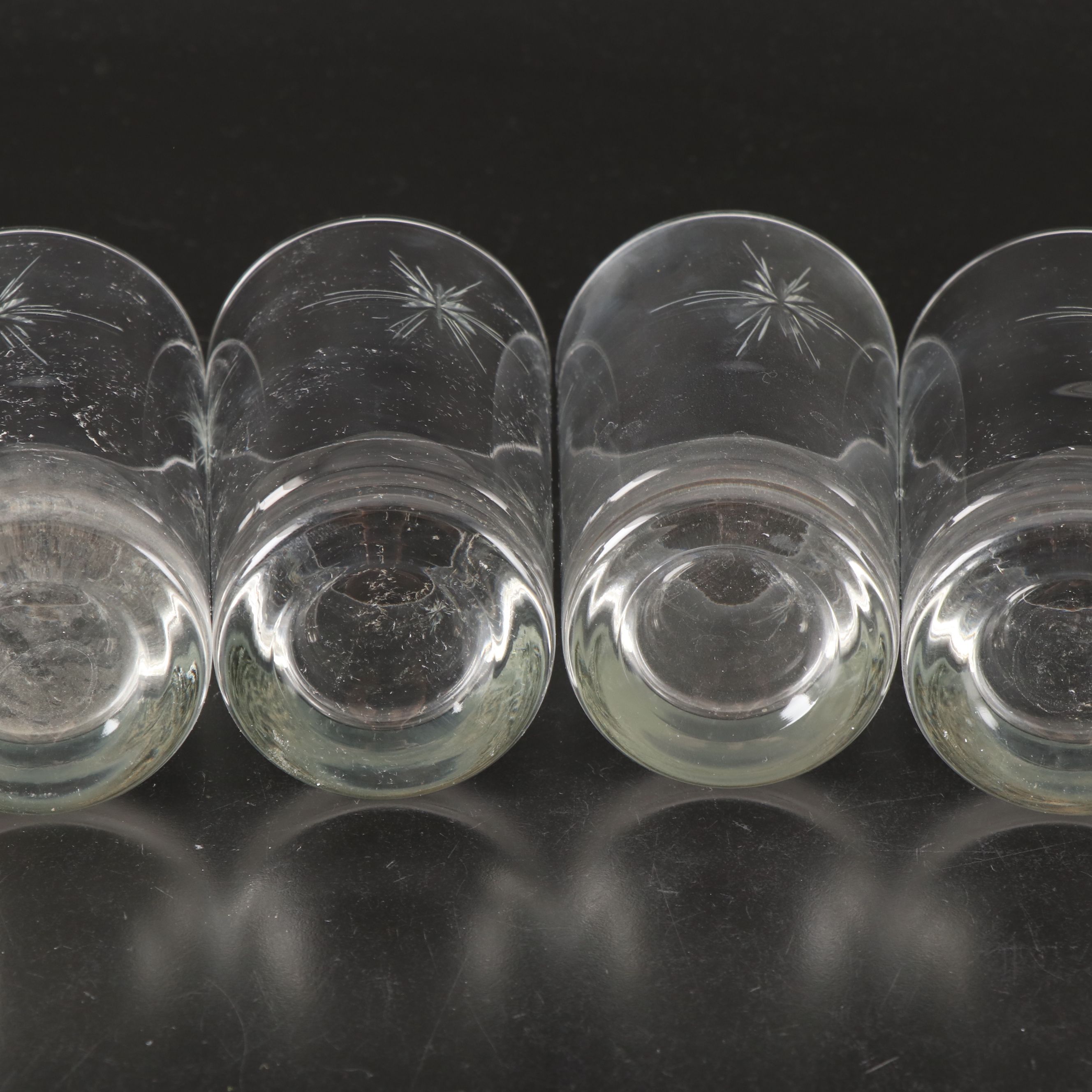 Etched Glass Highball and Old Fashioned Glasses