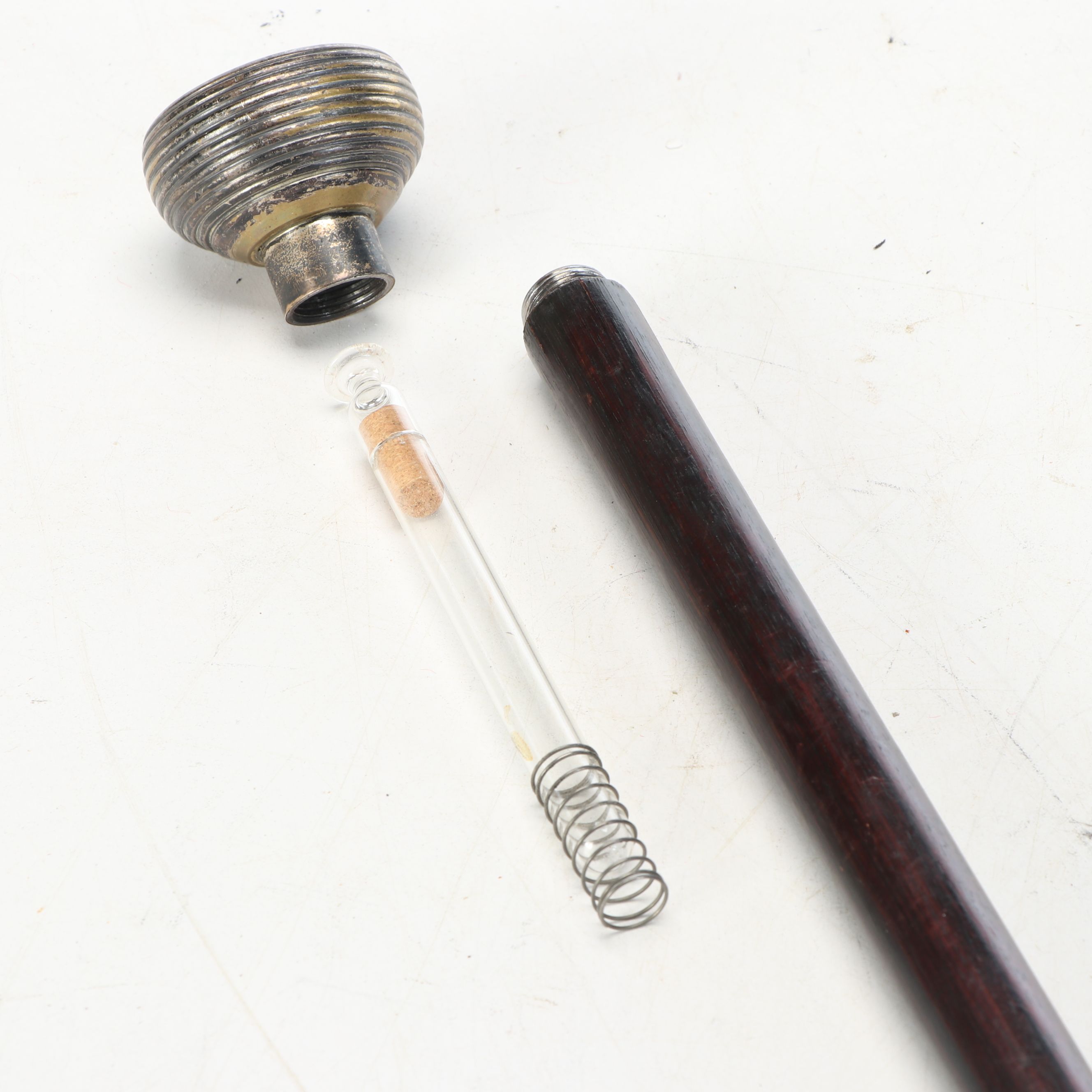 Wooden and Embossed Metal Flask Cane