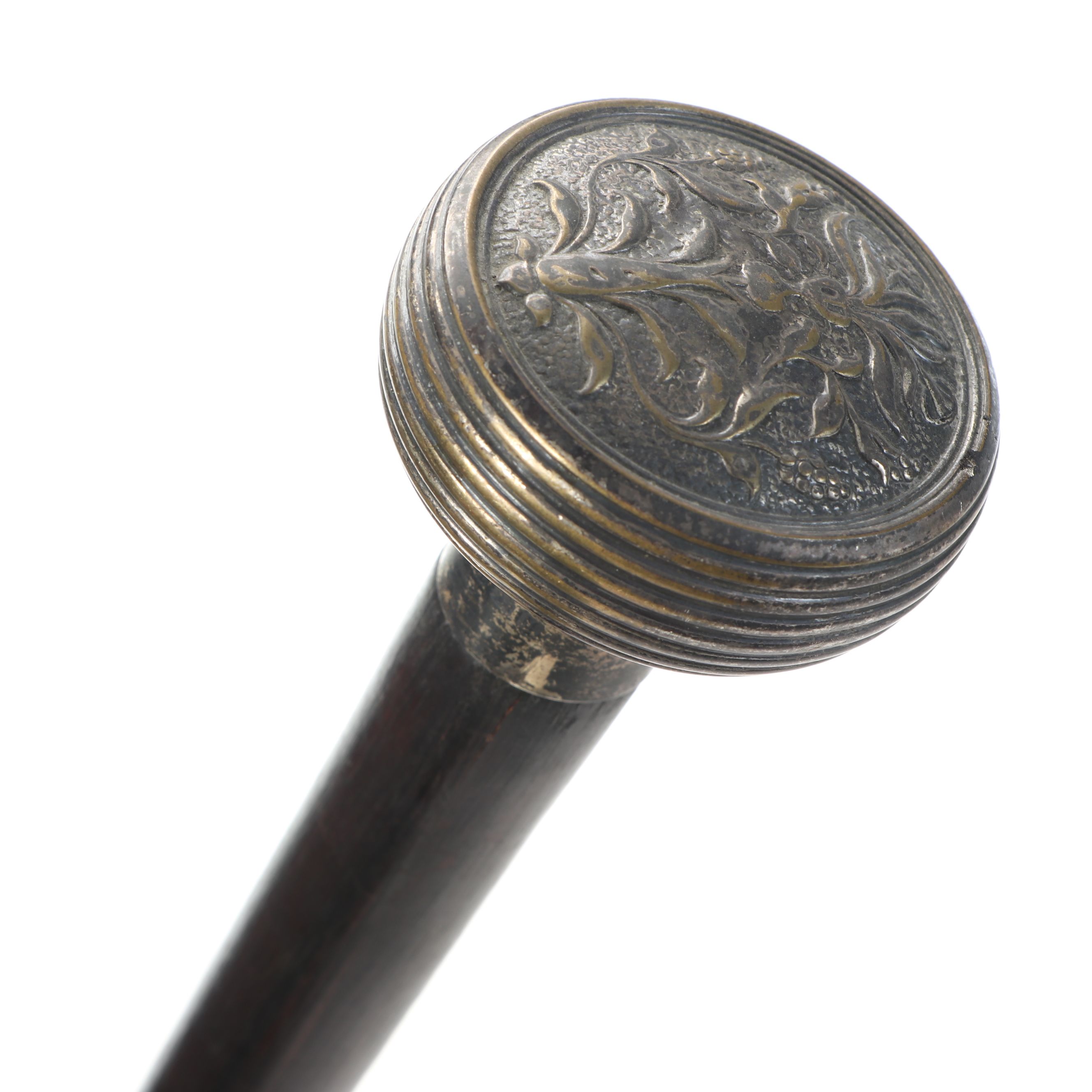 Wooden and Embossed Metal Flask Cane
