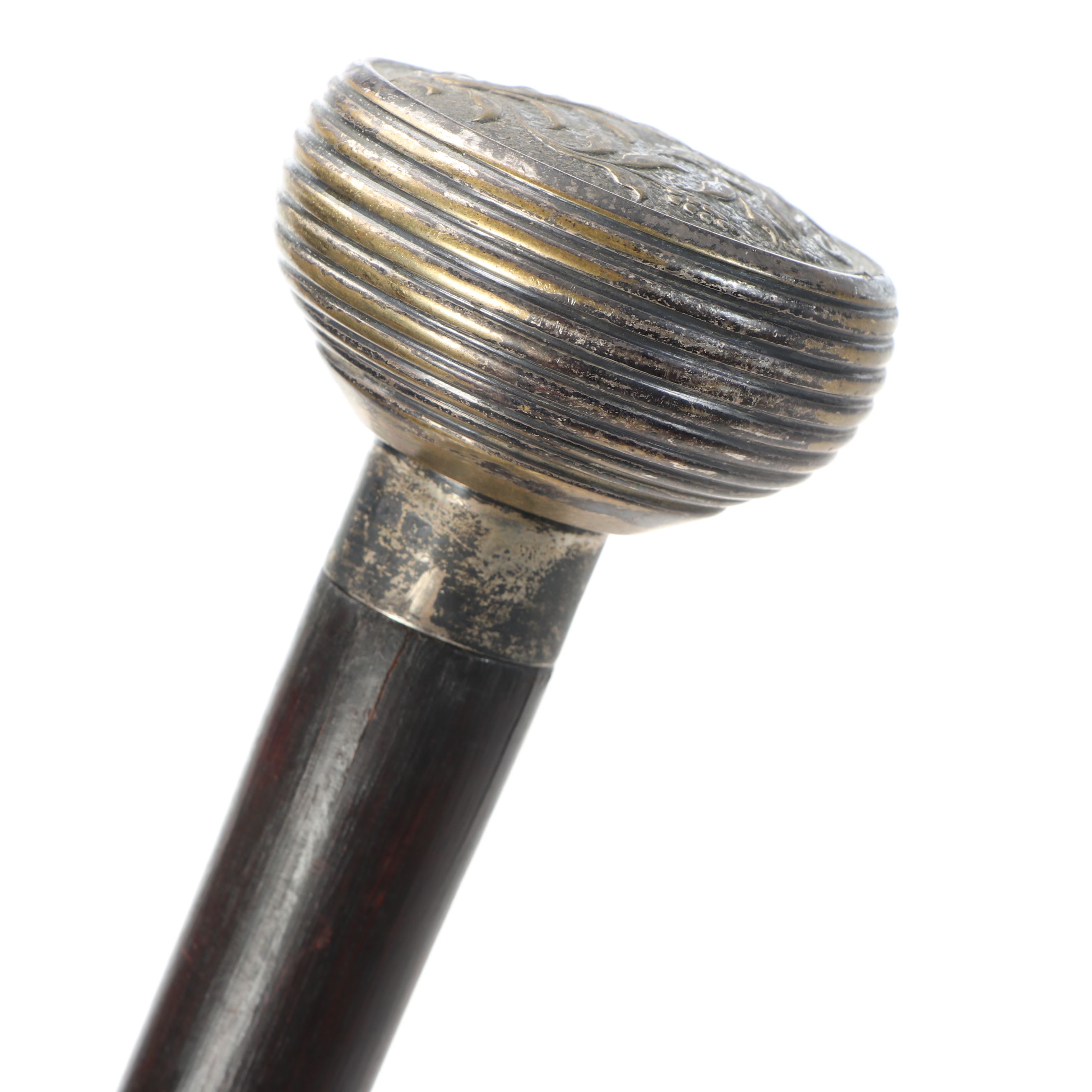 Wooden and Embossed Metal Flask Cane