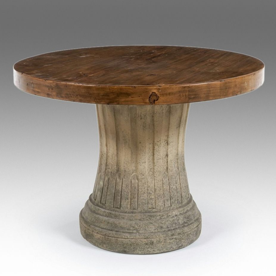 Round Wood and Columnar Pedestal Dining Table