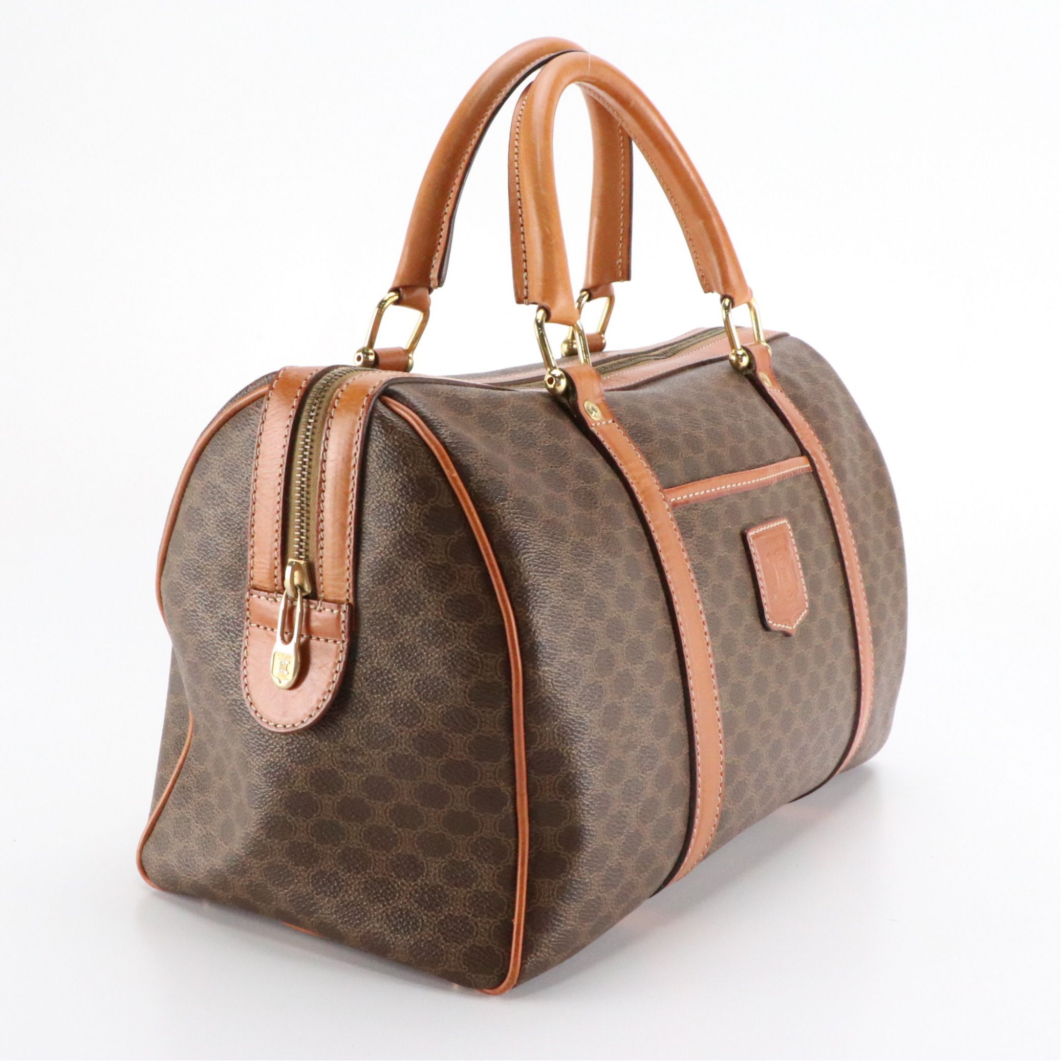 Celine Boston Bag in Macadam Canvas with Leather Trim