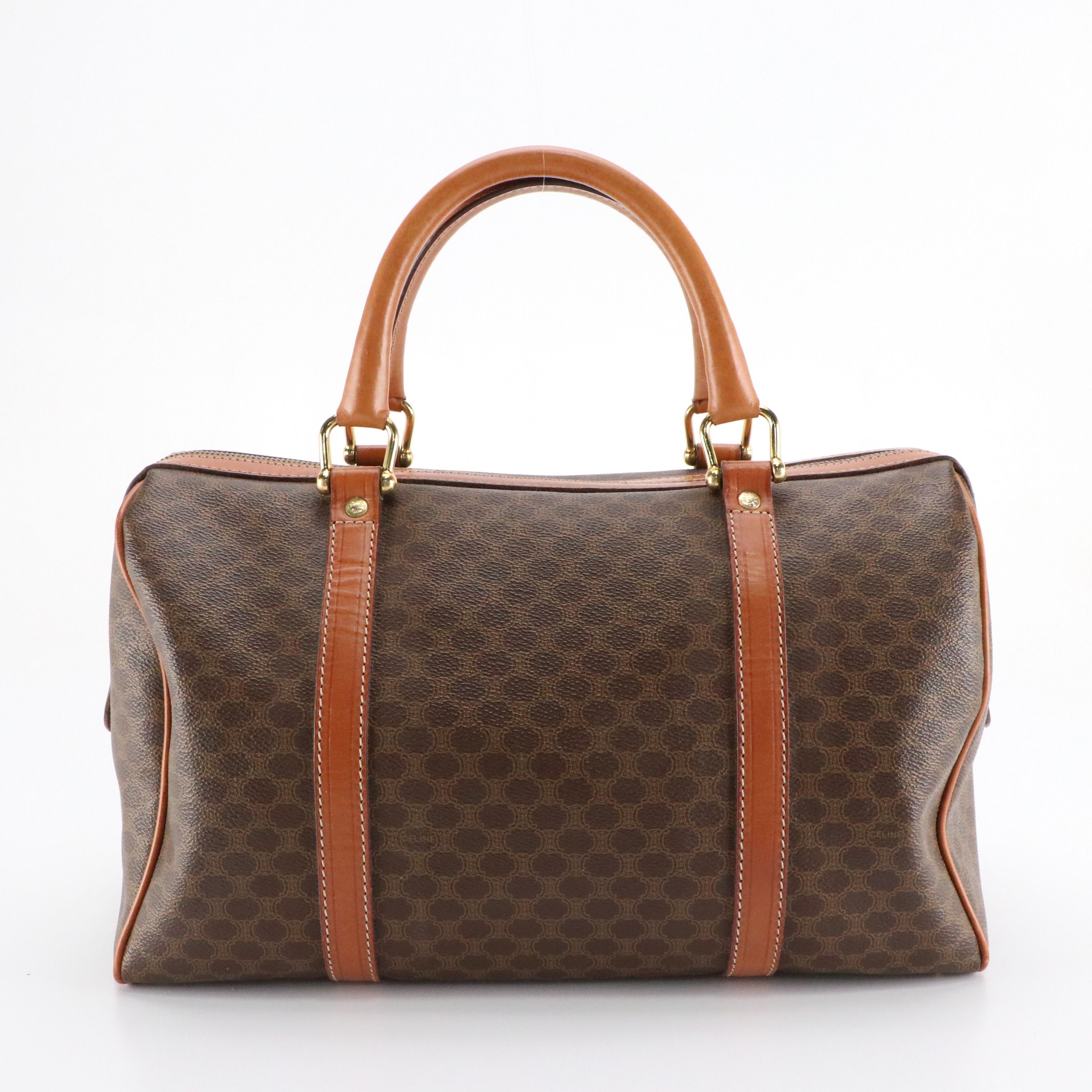 Celine Boston Bag in Macadam Canvas with Leather Trim