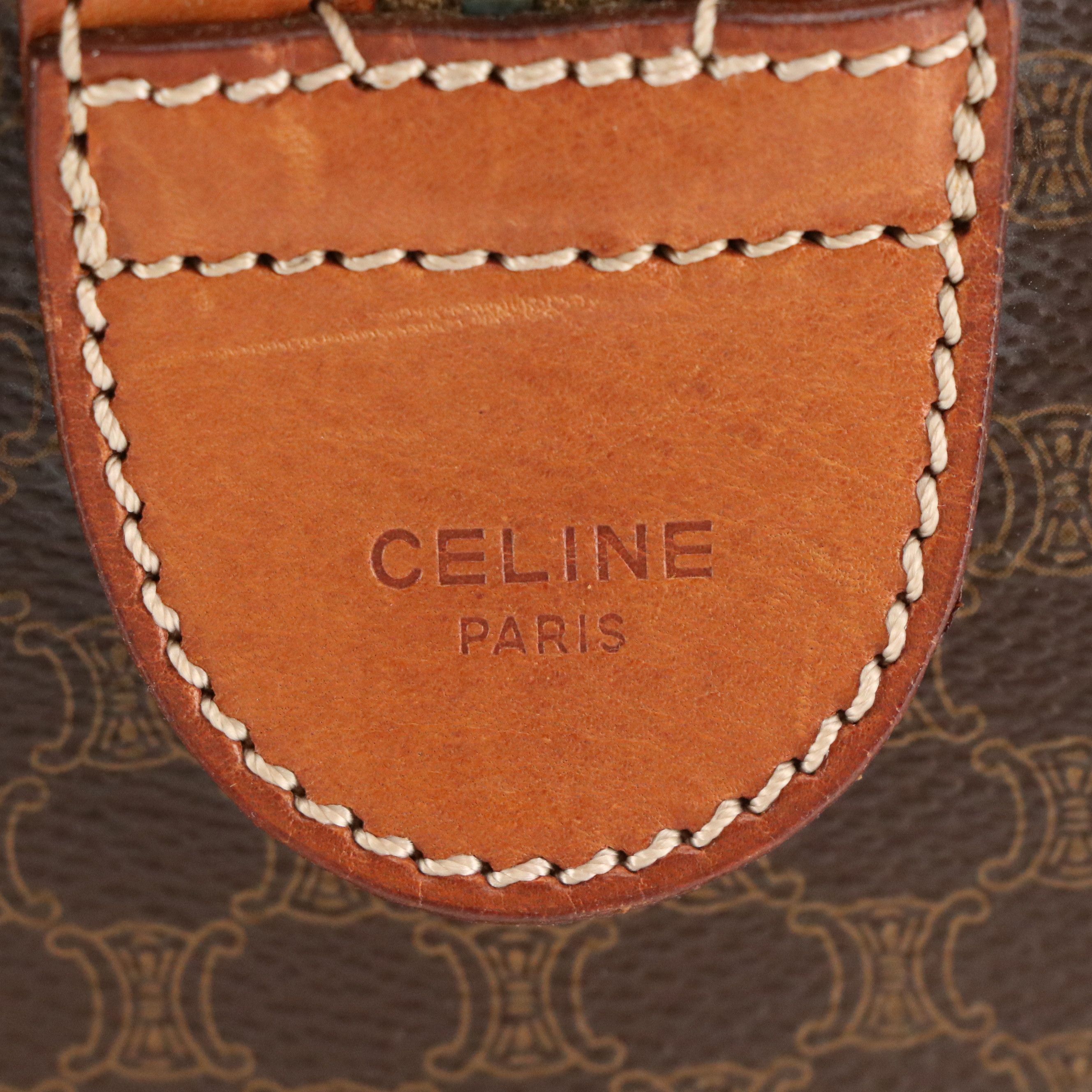 Celine Boston Bag in Macadam Canvas with Leather Trim