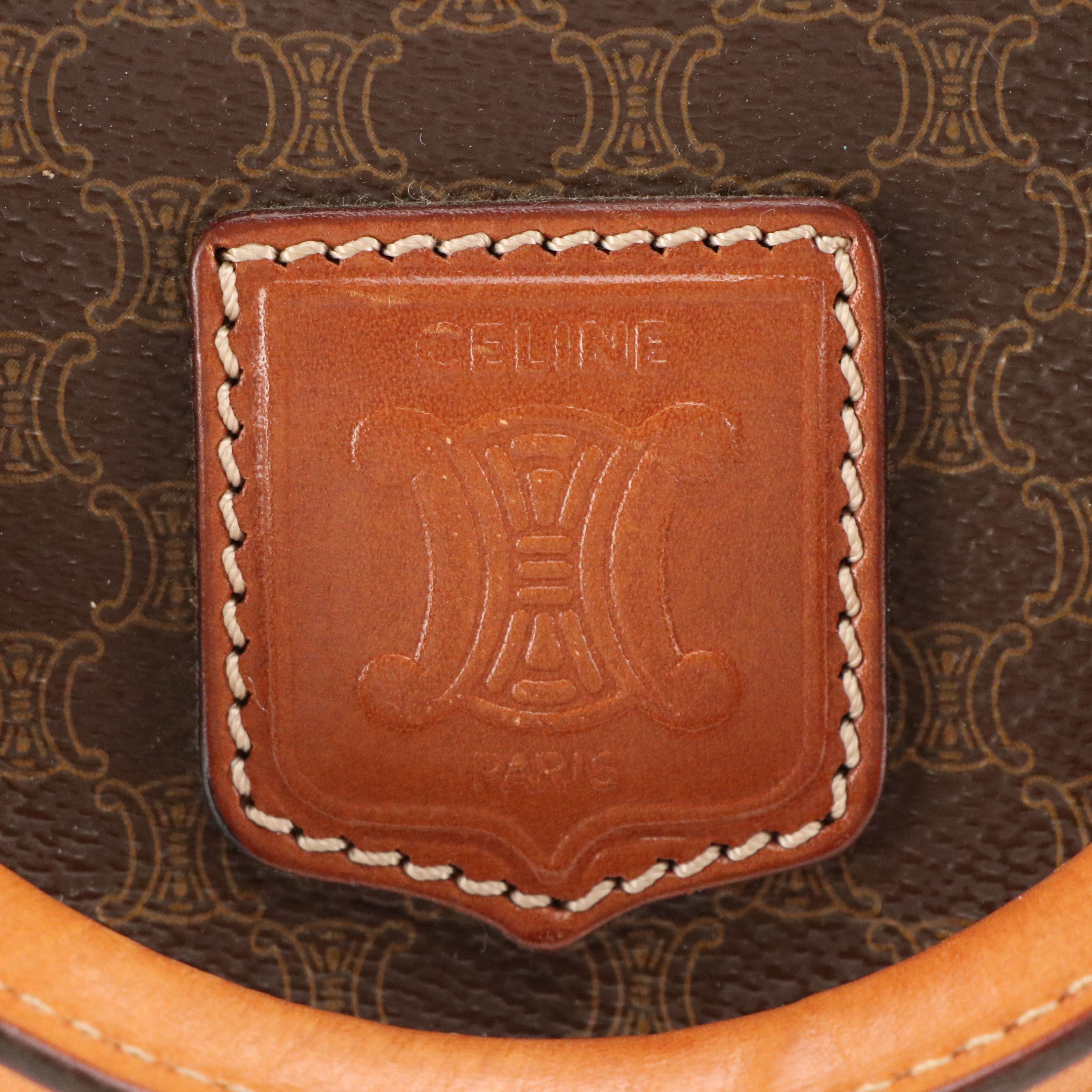 Celine Boston Bag in Macadam Canvas with Leather Trim