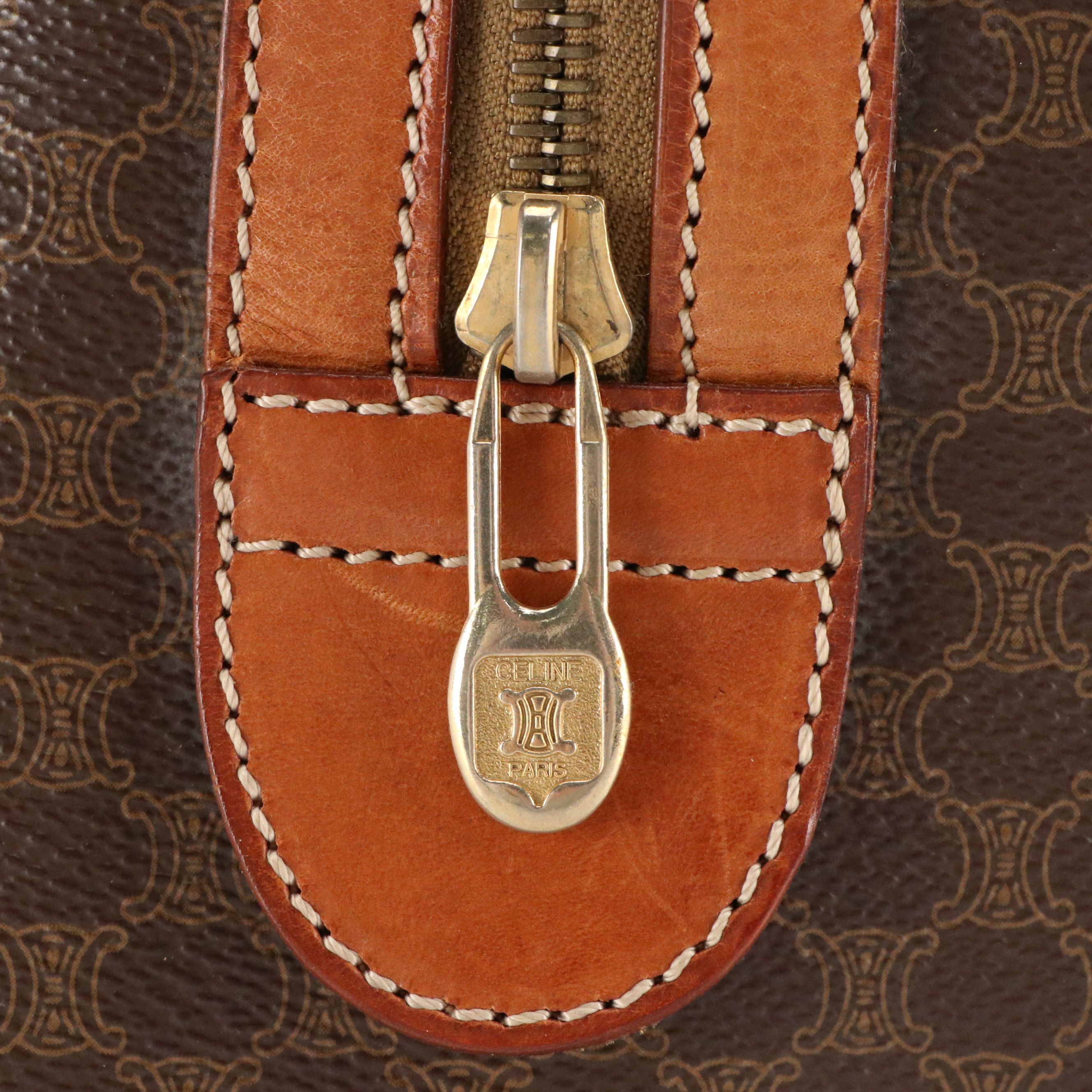 Celine Boston Bag in Macadam Canvas with Leather Trim