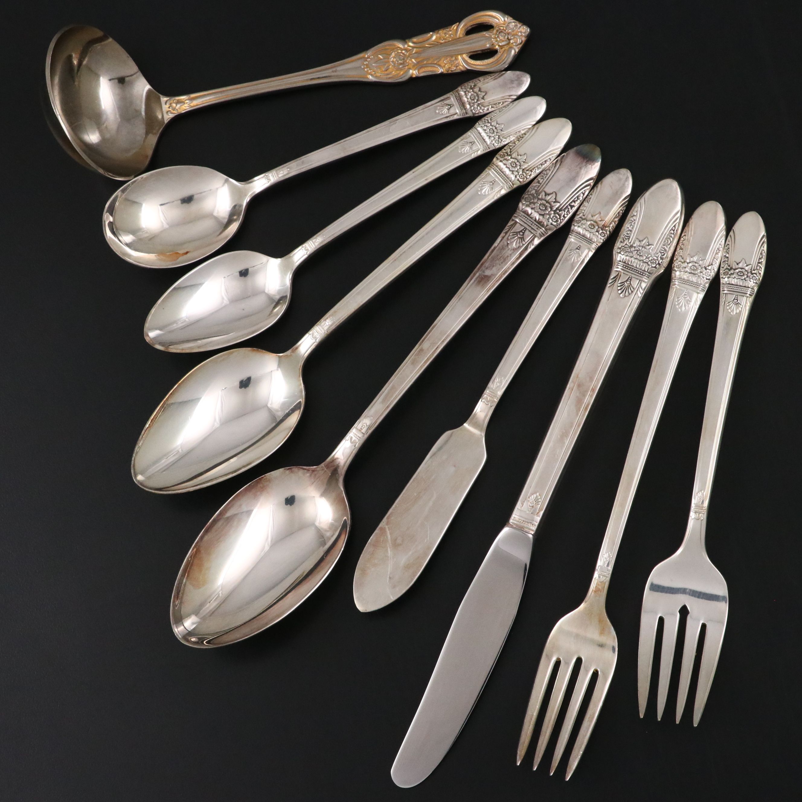 1847 Rogers Bros. "First Love" Silver Plate Flatware with Other Ladle