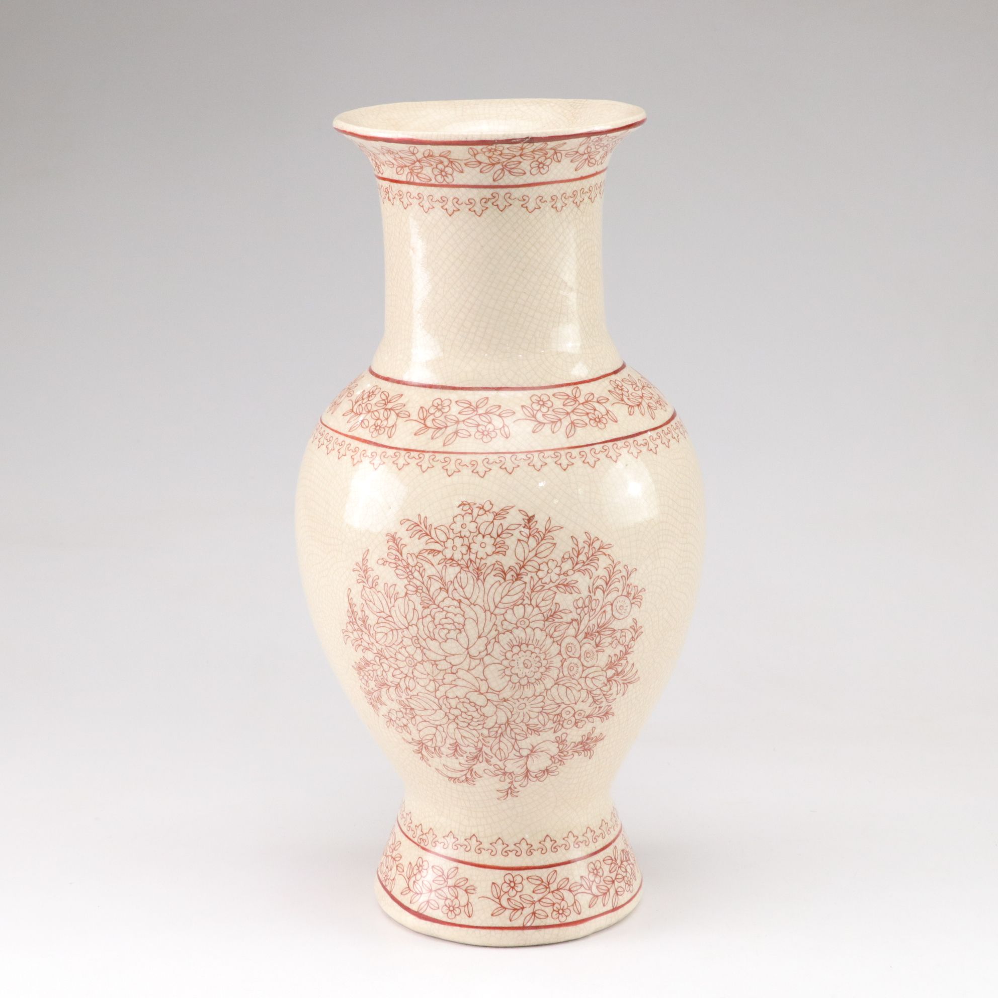 Floral Stencil Motif Bouquet Vase with Yellow and Green Bud Vase