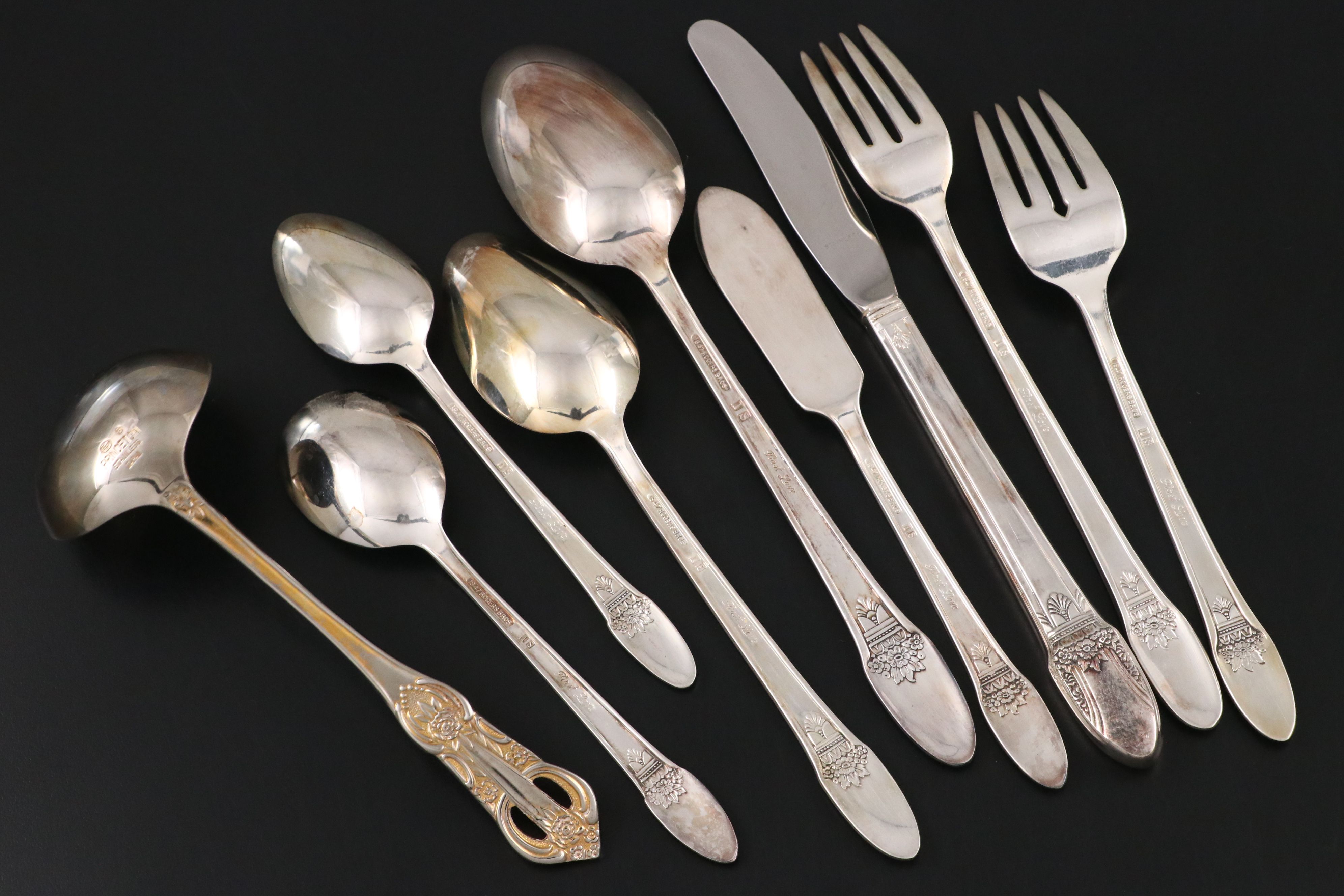 1847 Rogers Bros. "First Love" Silver Plate Flatware with Other Ladle