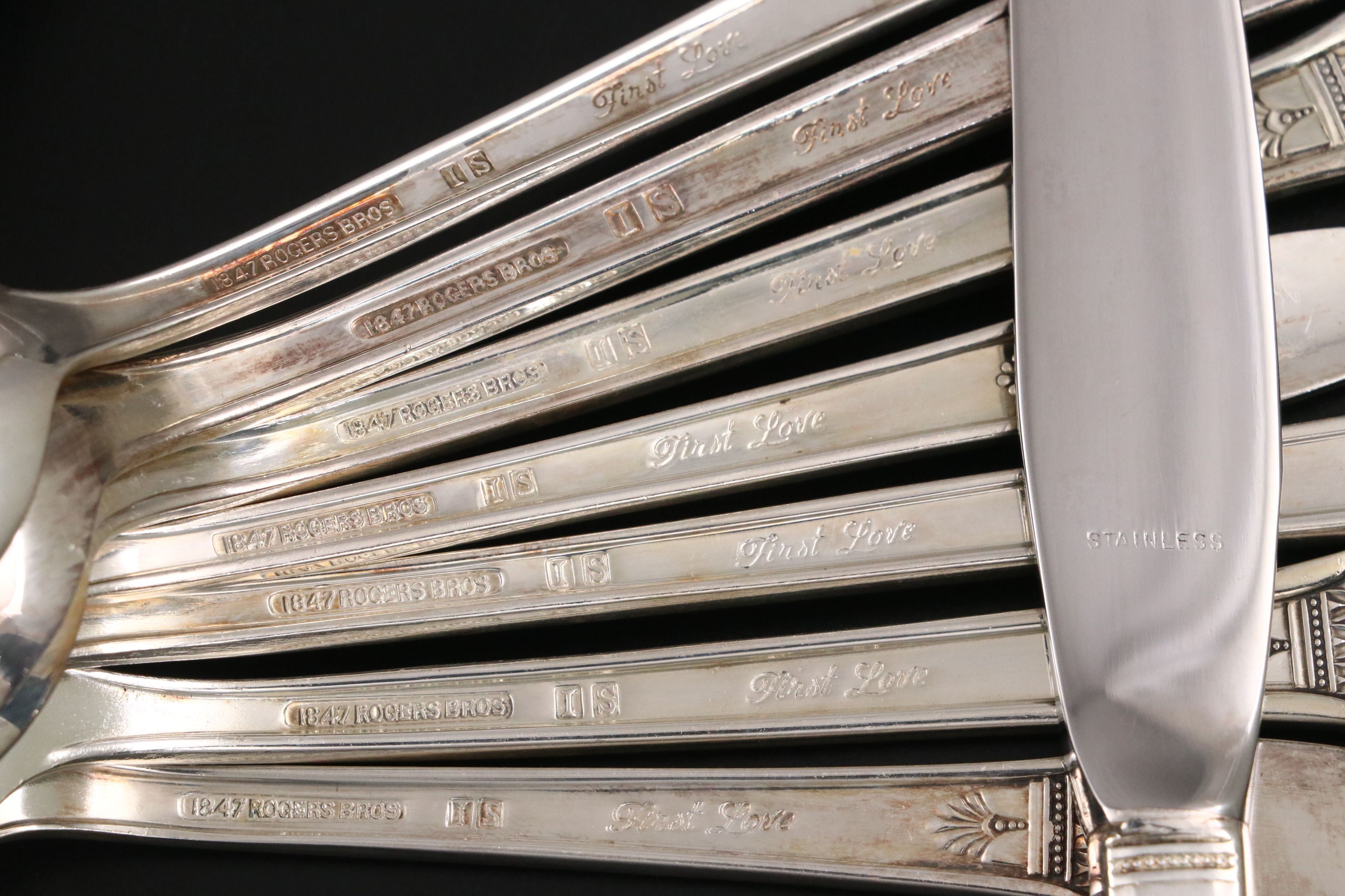 1847 Rogers Bros. "First Love" Silver Plate Flatware with Other Ladle