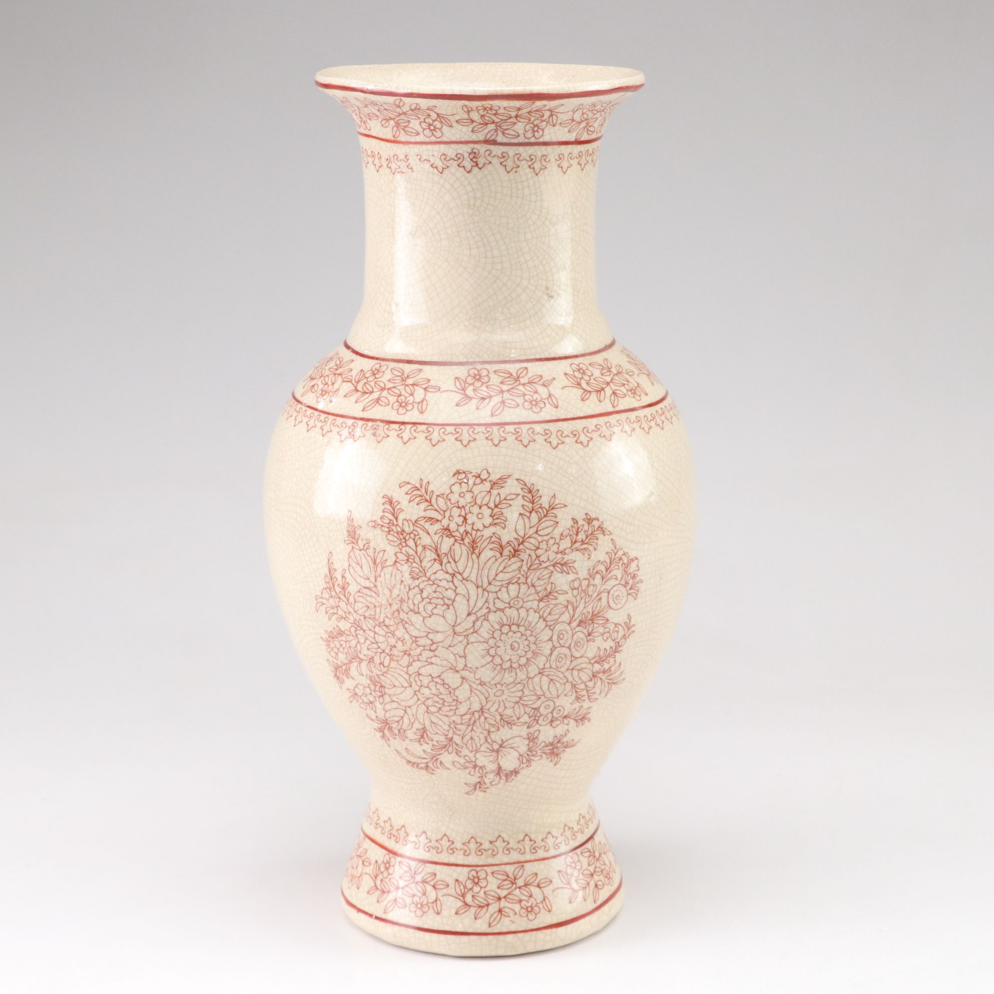 Floral Stencil Motif Bouquet Vase with Yellow and Green Bud Vase