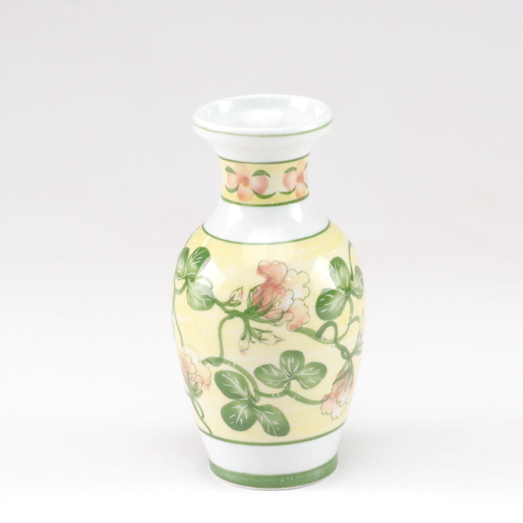 Floral Stencil Motif Bouquet Vase with Yellow and Green Bud Vase