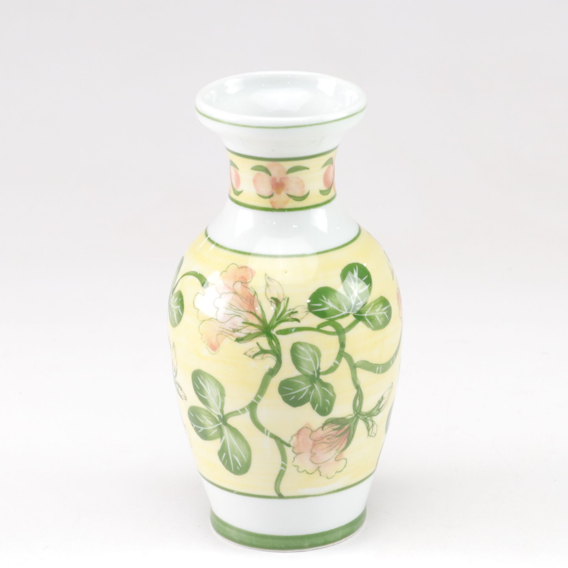 Floral Stencil Motif Bouquet Vase with Yellow and Green Bud Vase