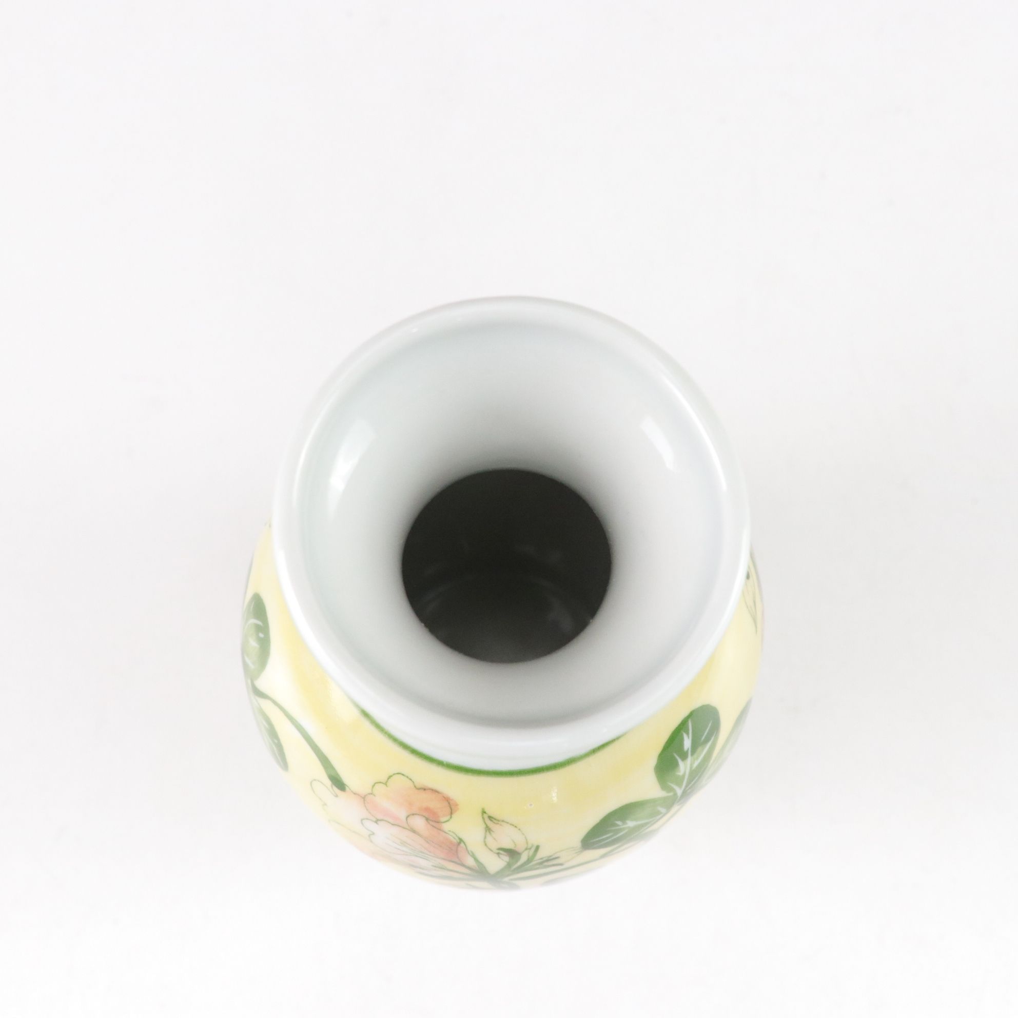 Floral Stencil Motif Bouquet Vase with Yellow and Green Bud Vase