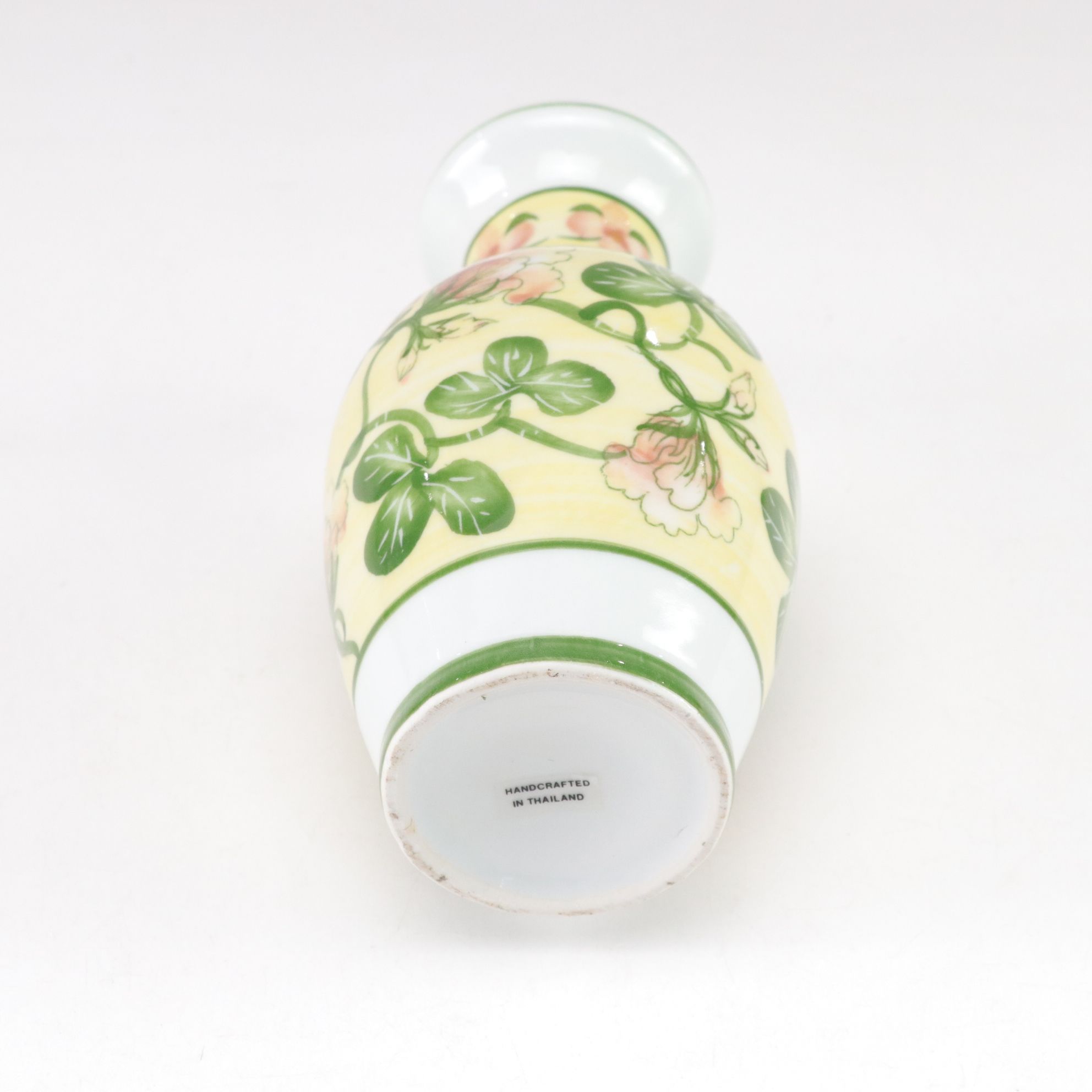 Floral Stencil Motif Bouquet Vase with Yellow and Green Bud Vase