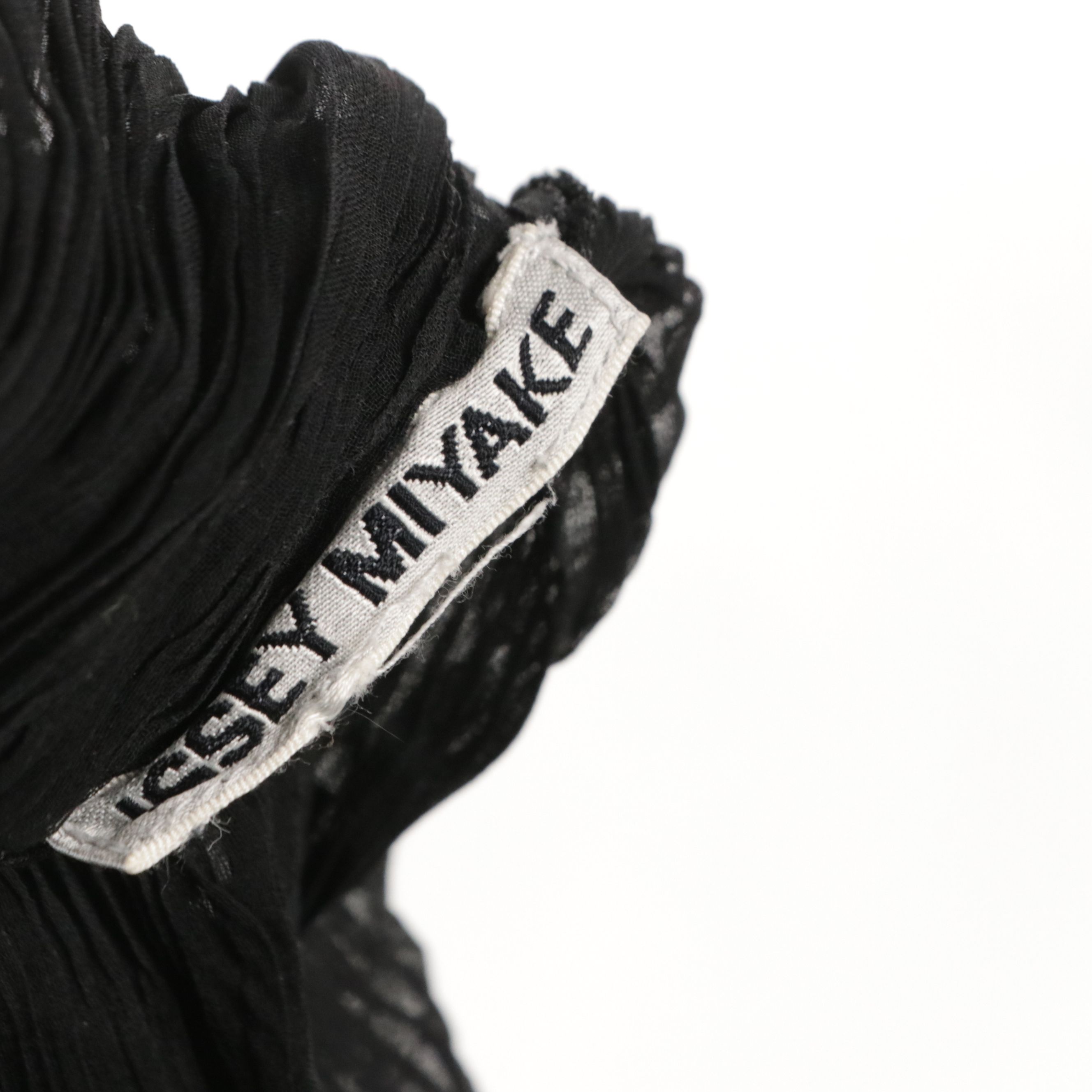 Issey Miyake Black Plissé Silk Long Sleeve Turtleneck Top