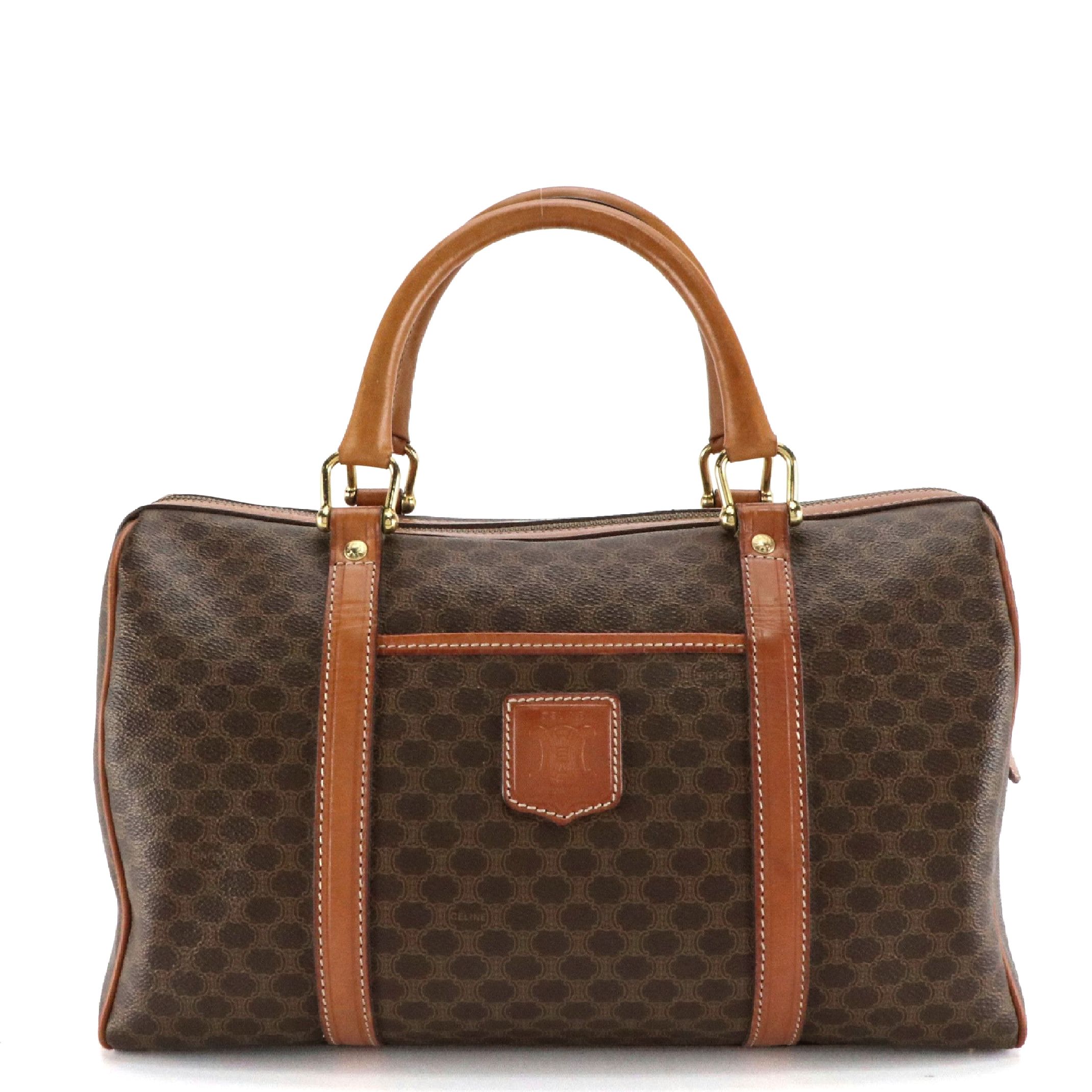 Celine Boston Bag in Macadam Canvas with Leather Trim