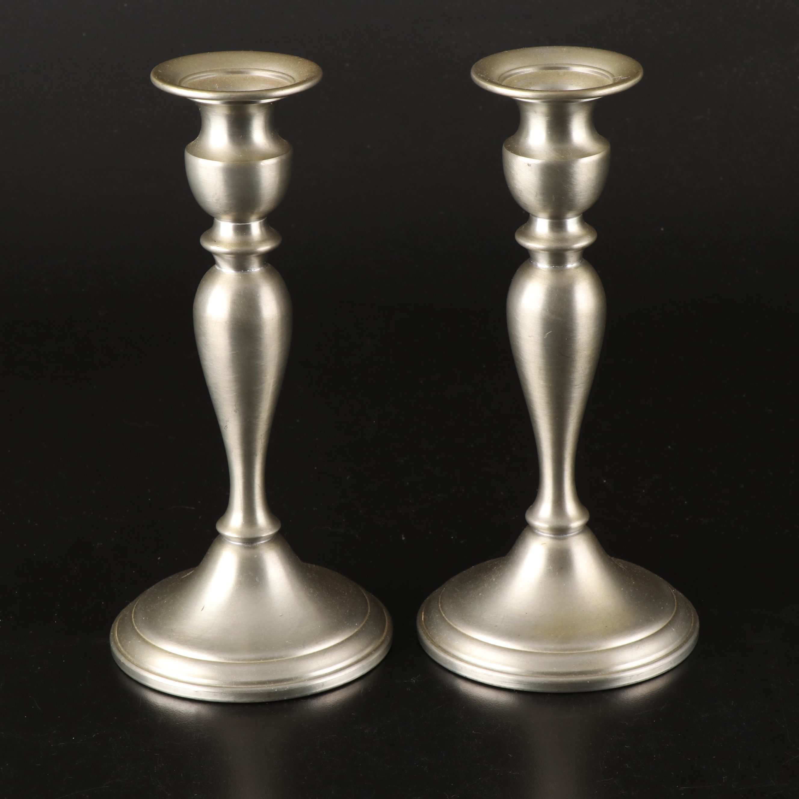 Traditional Weighted Pewter Candlesticks and Console Candleholder