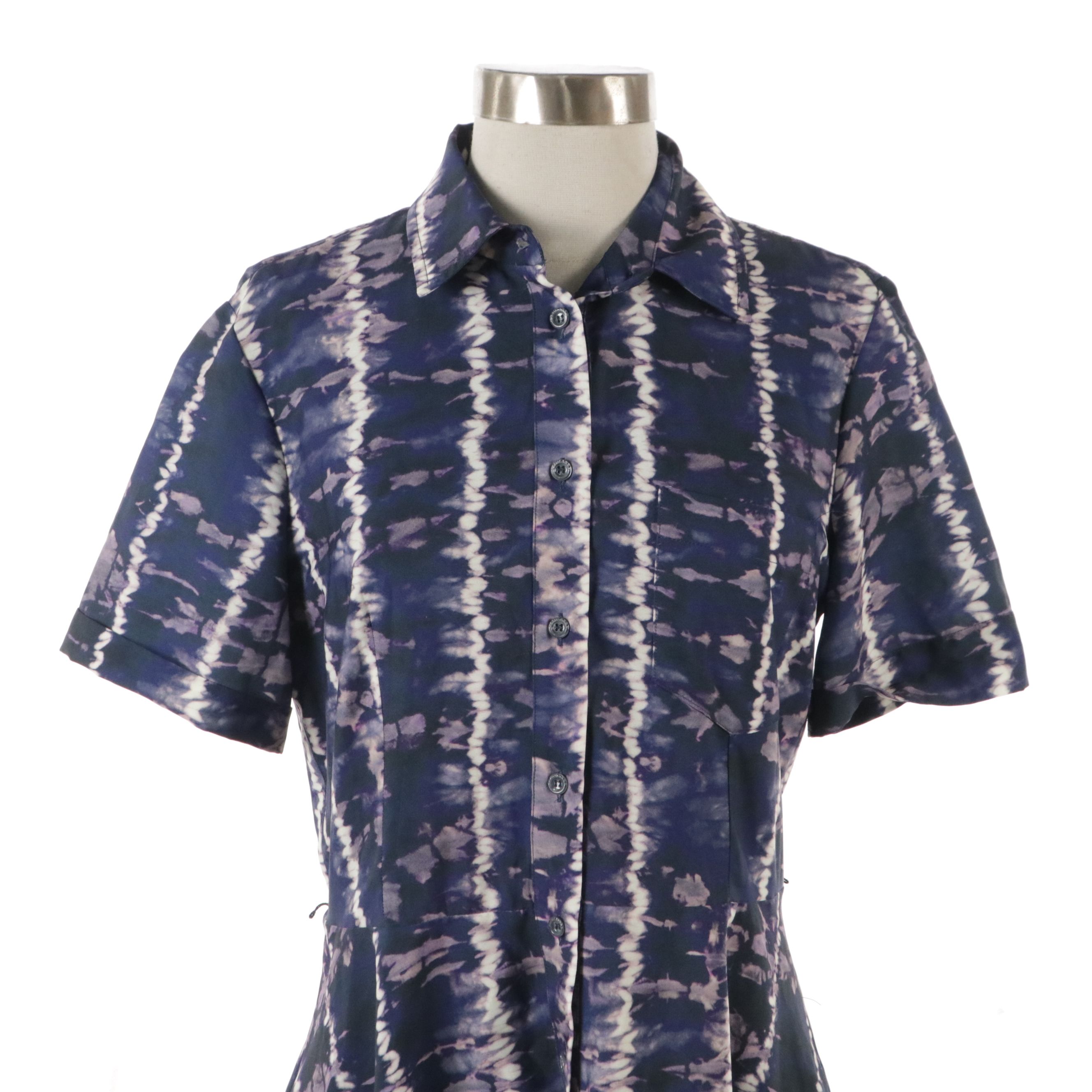 Altuzarra Tie-Dye Print Short Sleeve Button-Front Shirt Dress