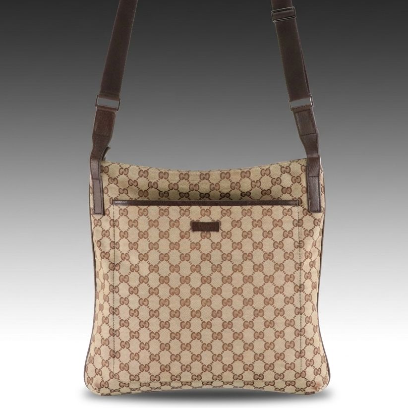 Gucci Large Front Pocket Crossbody Bag in GG Canvas and Leather
