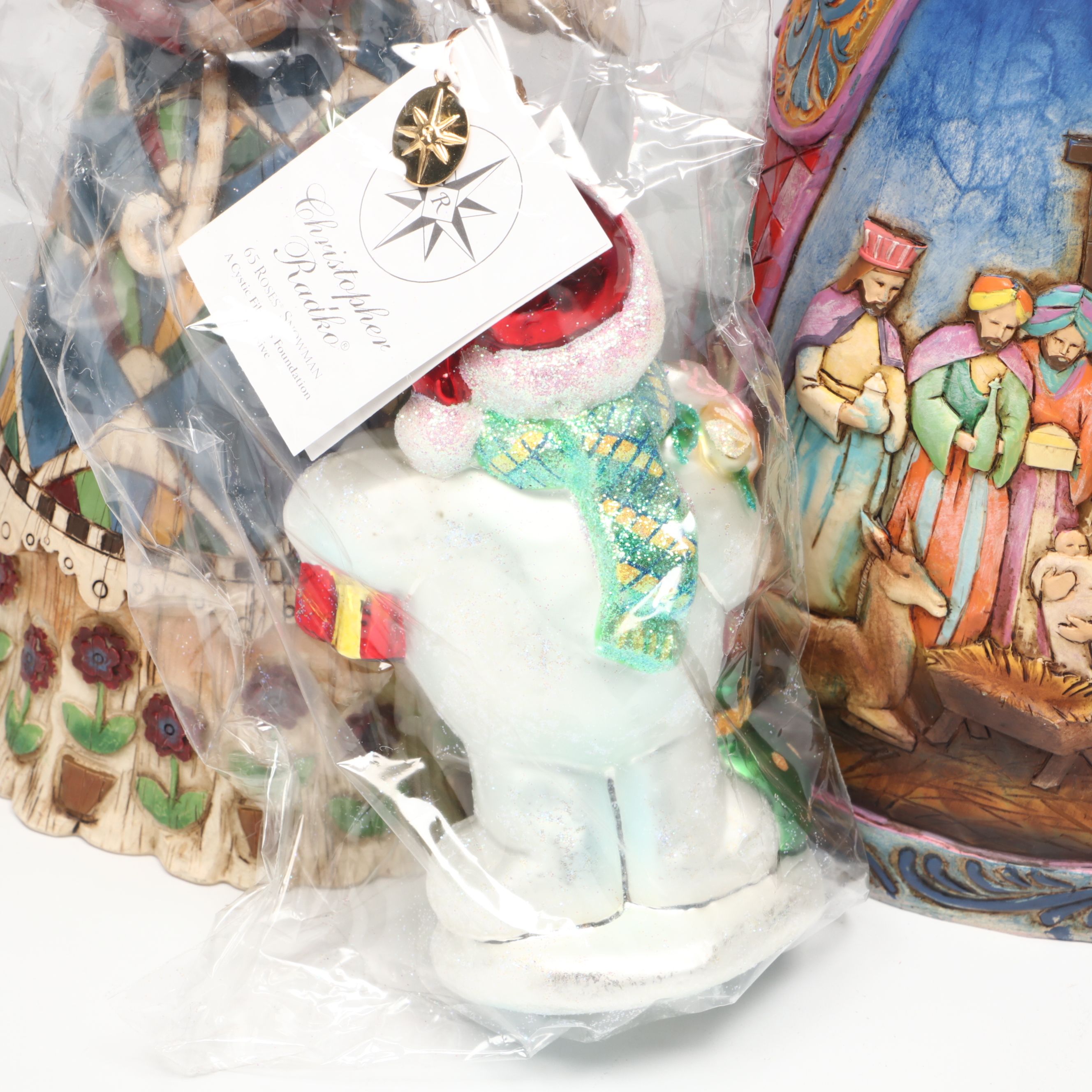 Jim Shore Resin Angel Figurines with Christopher Radko Glass Ornament