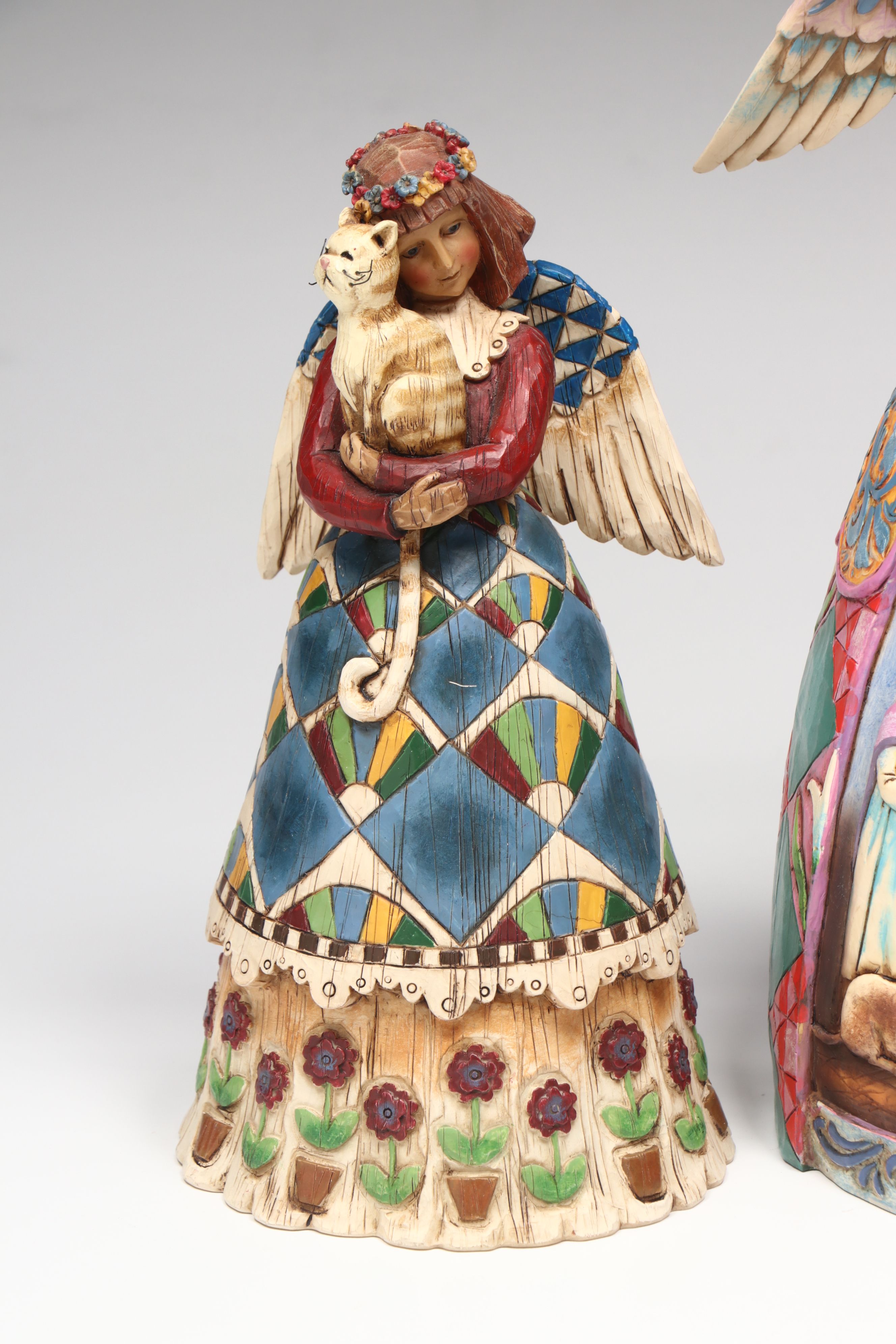 Jim Shore Resin Angel Figurines with Christopher Radko Glass Ornament