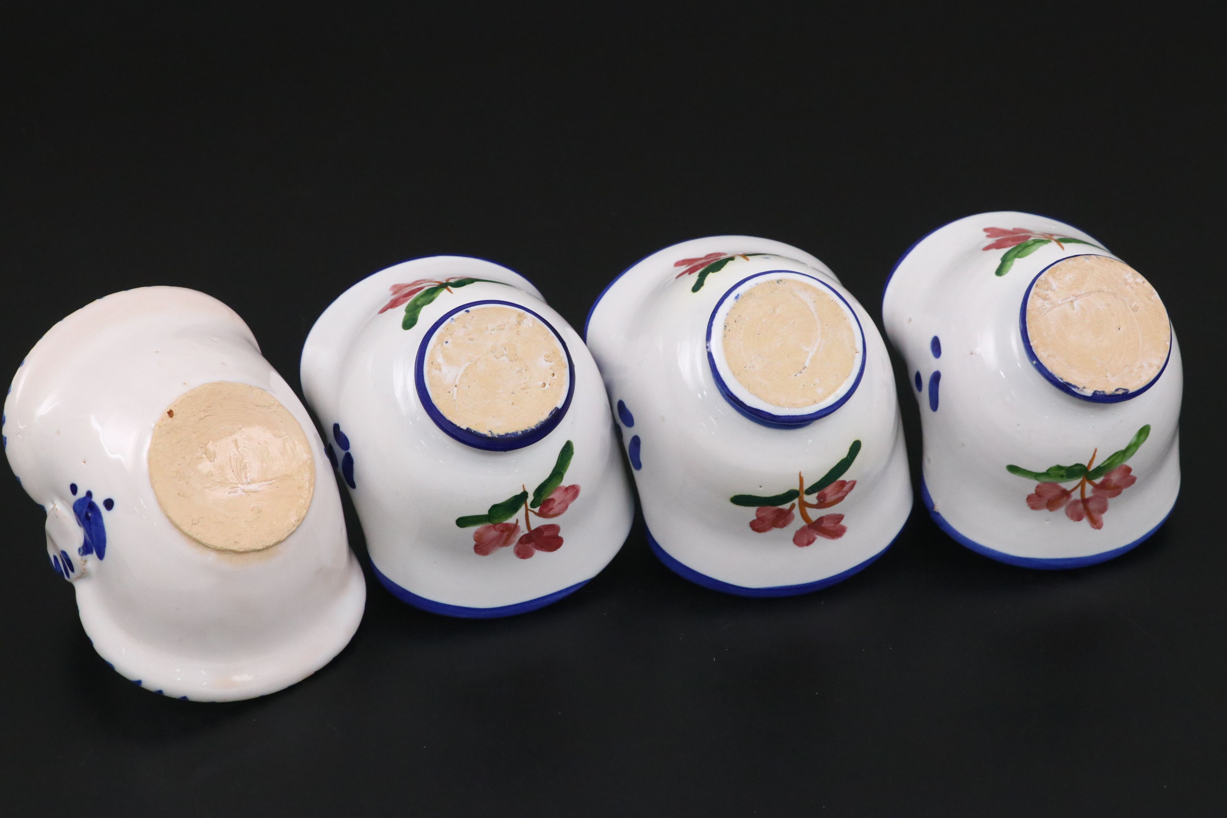 Spanish Talavera Hand-Painted Folk Art Dinner Bells with Jugs and Baskets